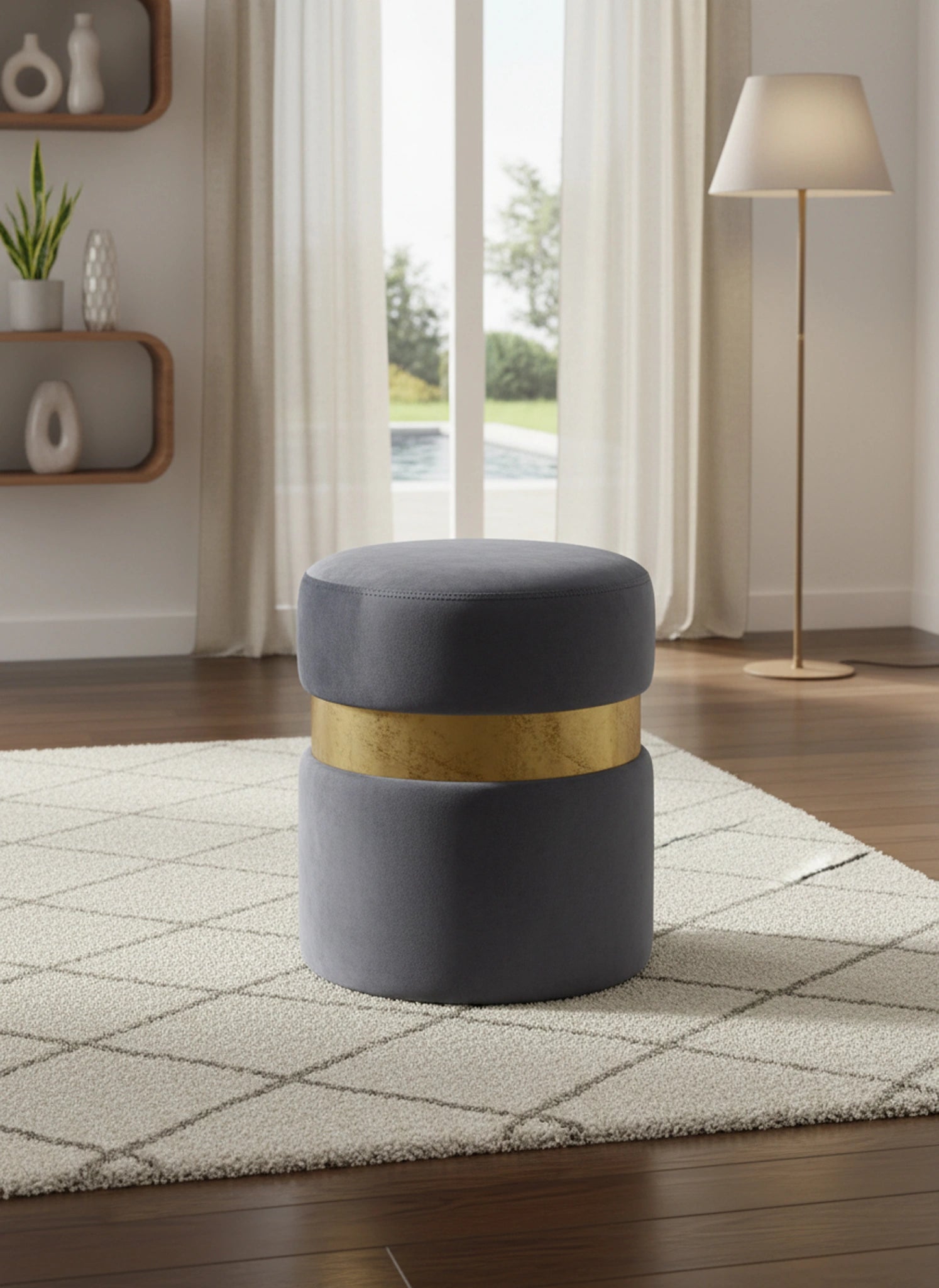 Hailey Grey Velvet Ottoman/Stool