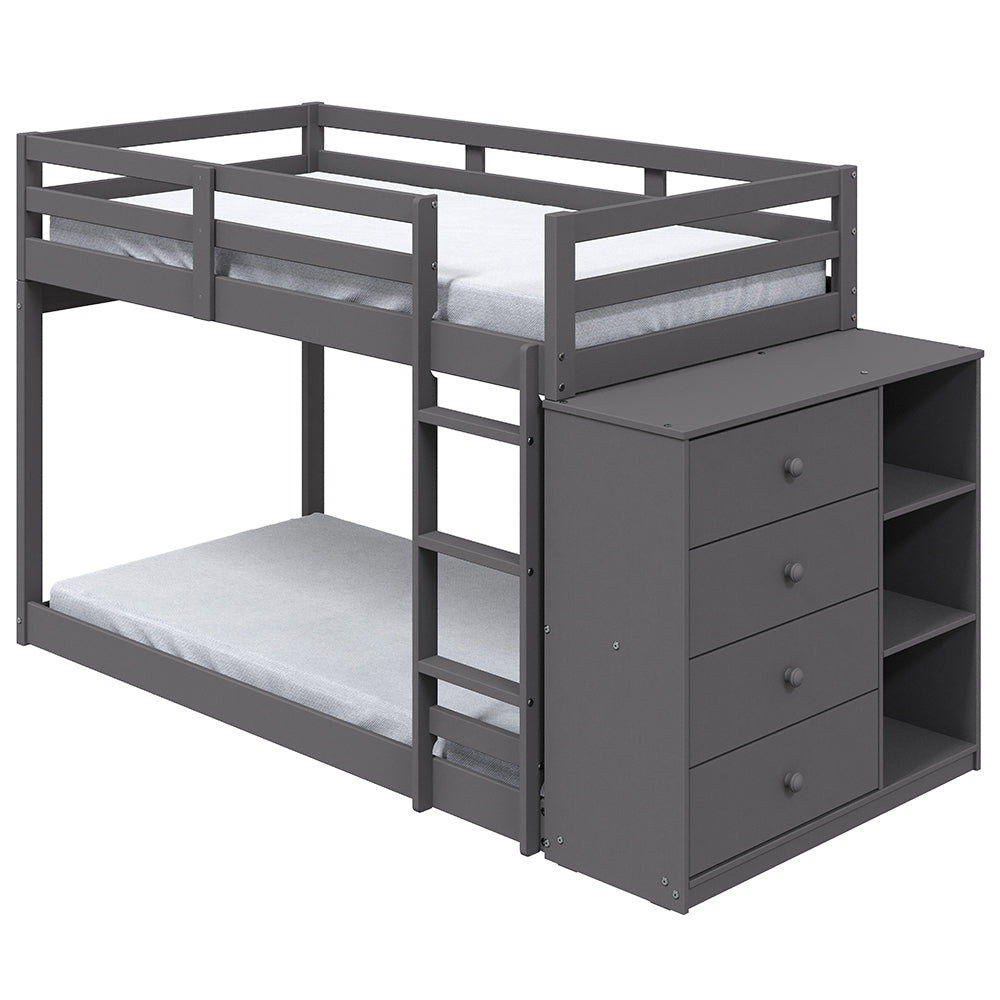 Bunk Bed (T/T) w/4 Drawers & 3 Compartments