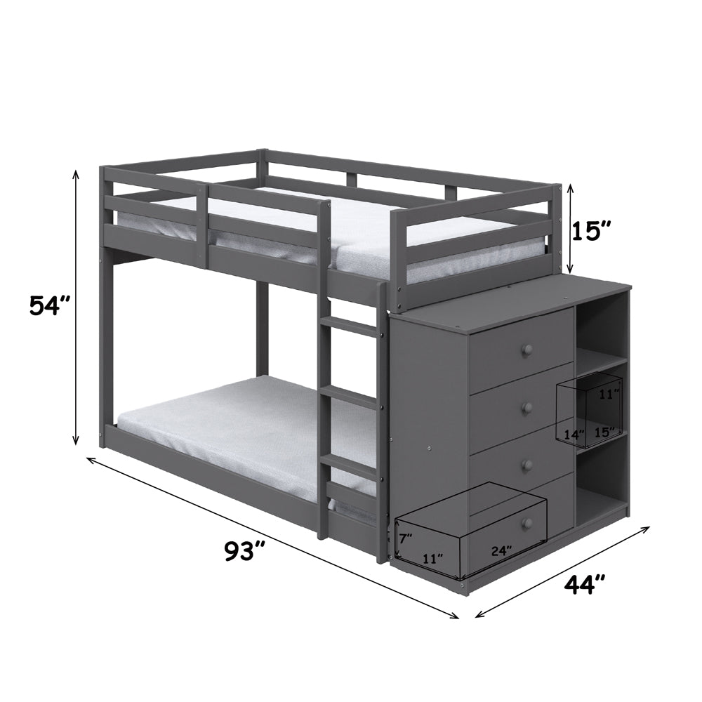 Bunk Bed (T/T) w/4 Drawers & 3 Compartments