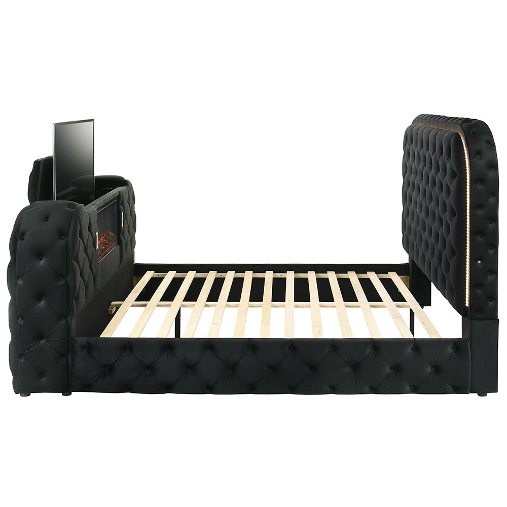 Queen Bed w/LED, Fireplace & TV Cabinet