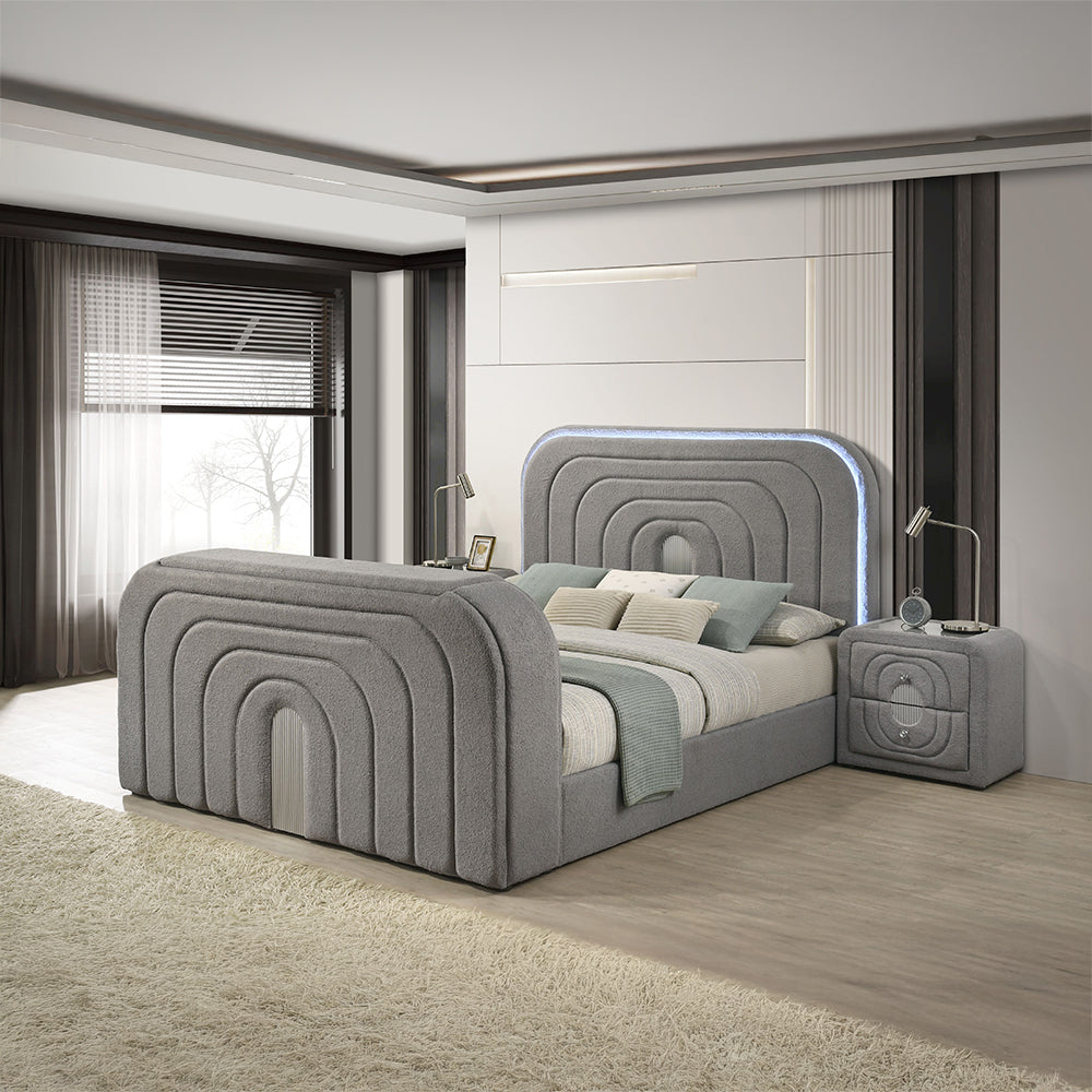 EK Bed w/Led, TV Stand, Fireplace & Bluetooth