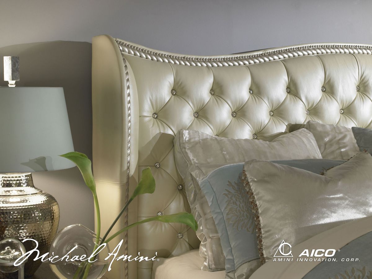 AICO Hollywood Swank King Upholstered Platform Bed in Pearl - Luxury Home Furniture (MI)
