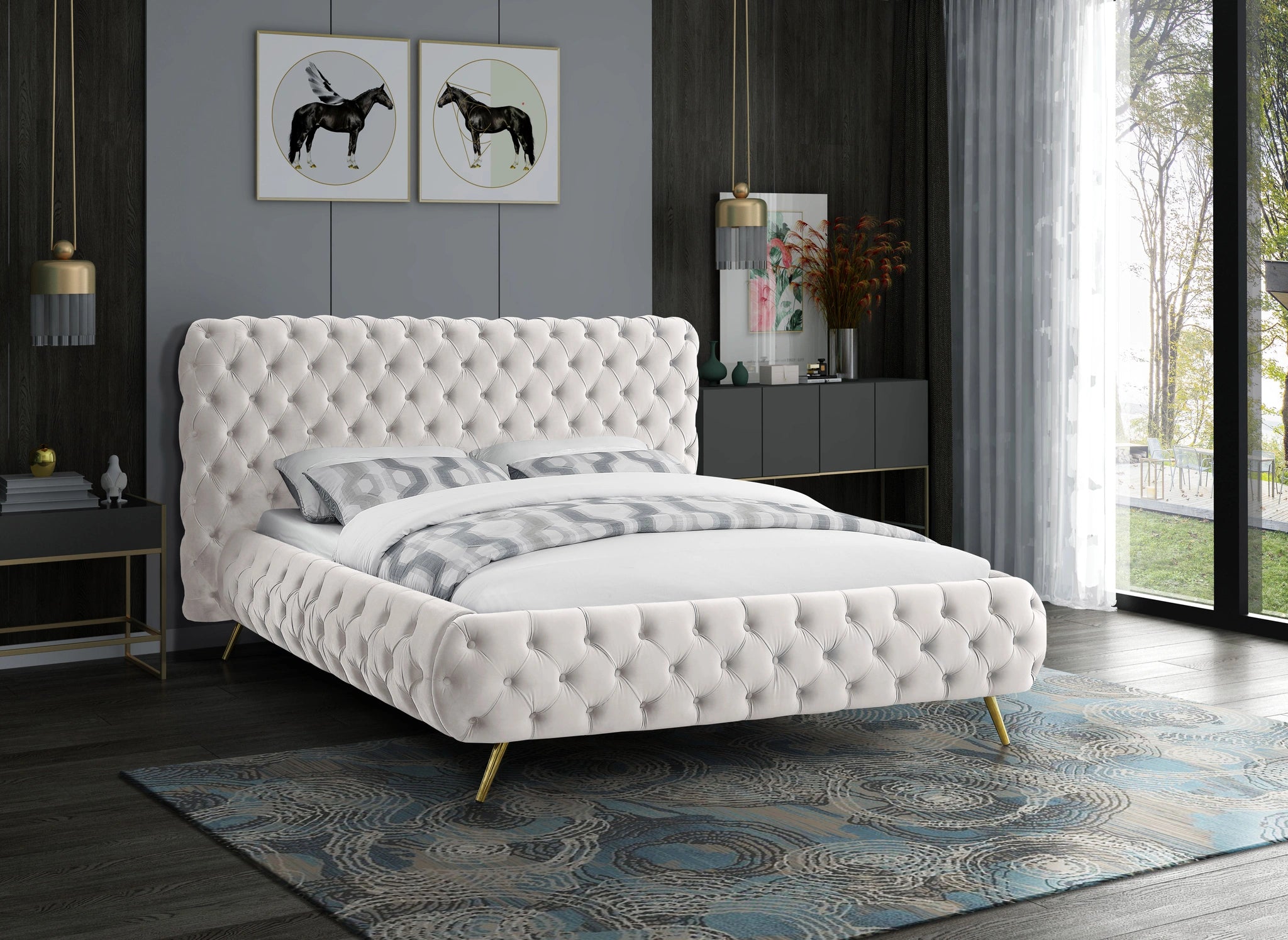 Delano Cream Velvet Queen Bed