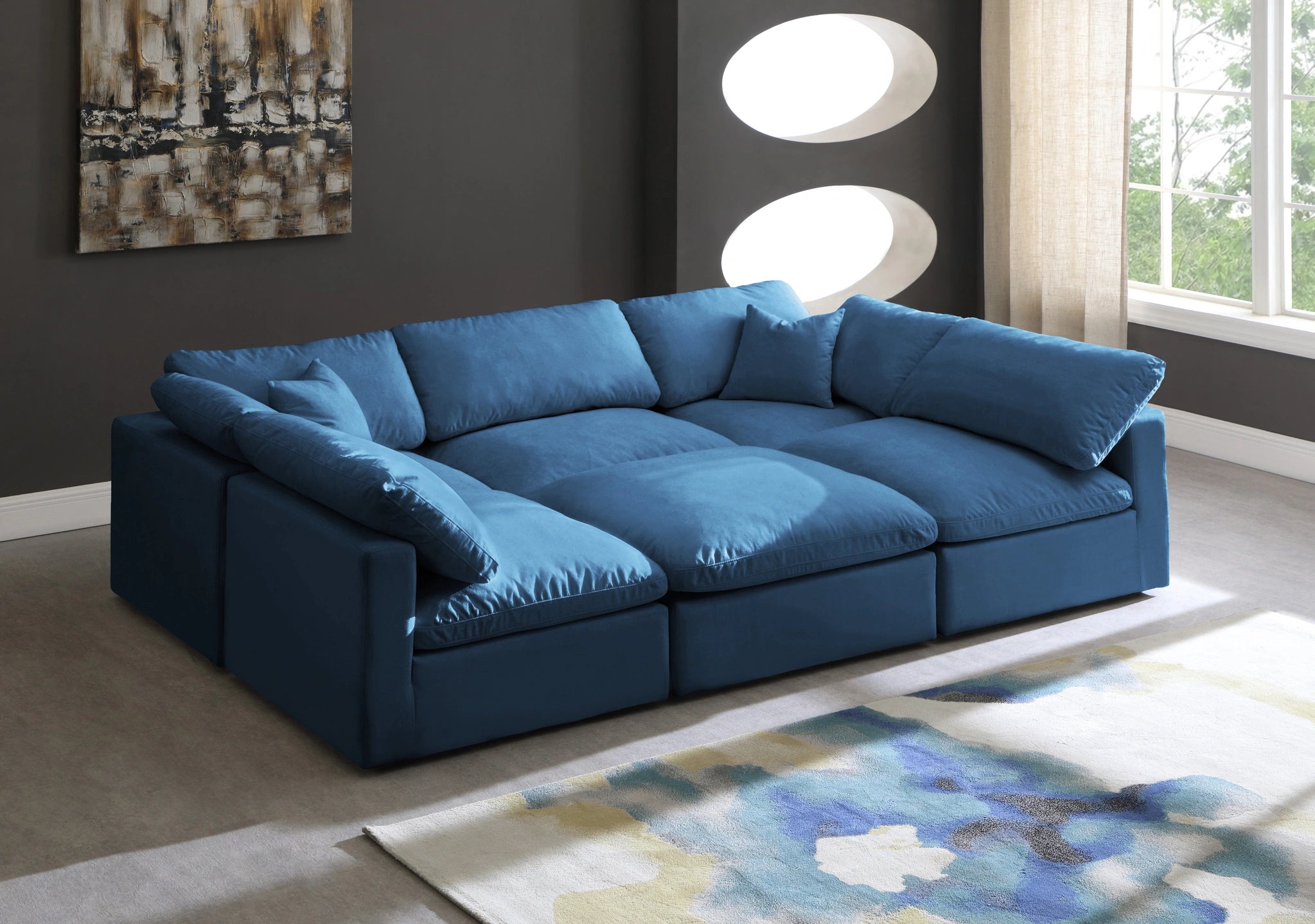 Plush Navy Velvet Standard Cloud Modular Sectional