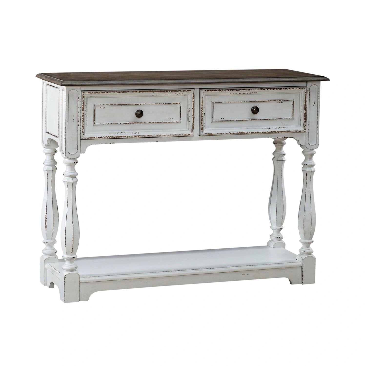 Magnolia Manor Hall Console in Antique White & Weathered Bark EST SHIP TIME APPX 4 WEEKS image