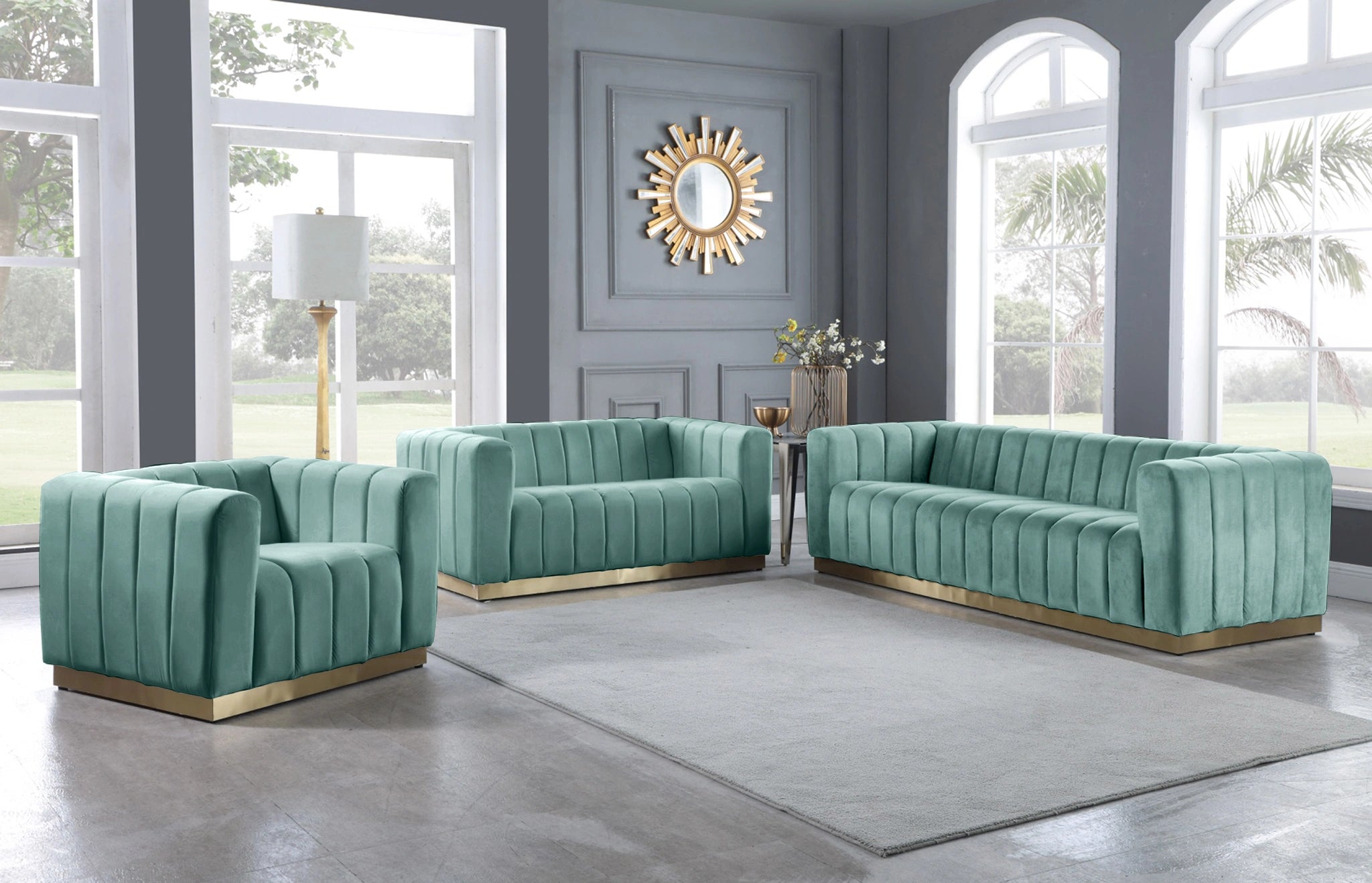 Marlon Mint Velvet Loveseat