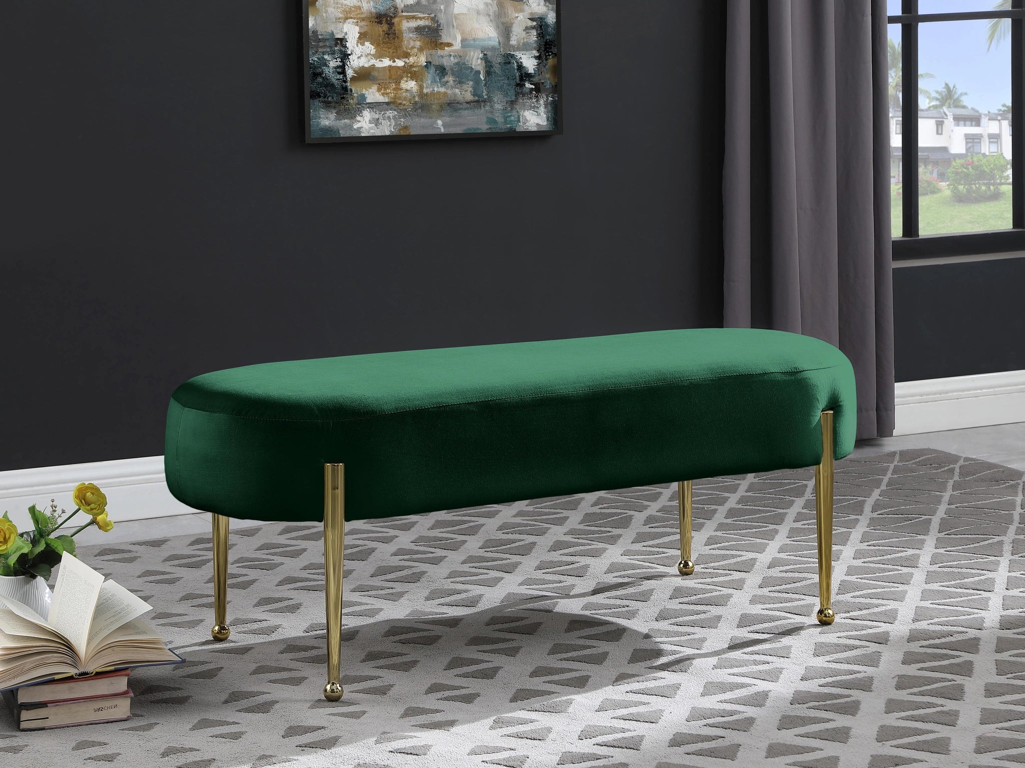 Gia Green Velvet Bench