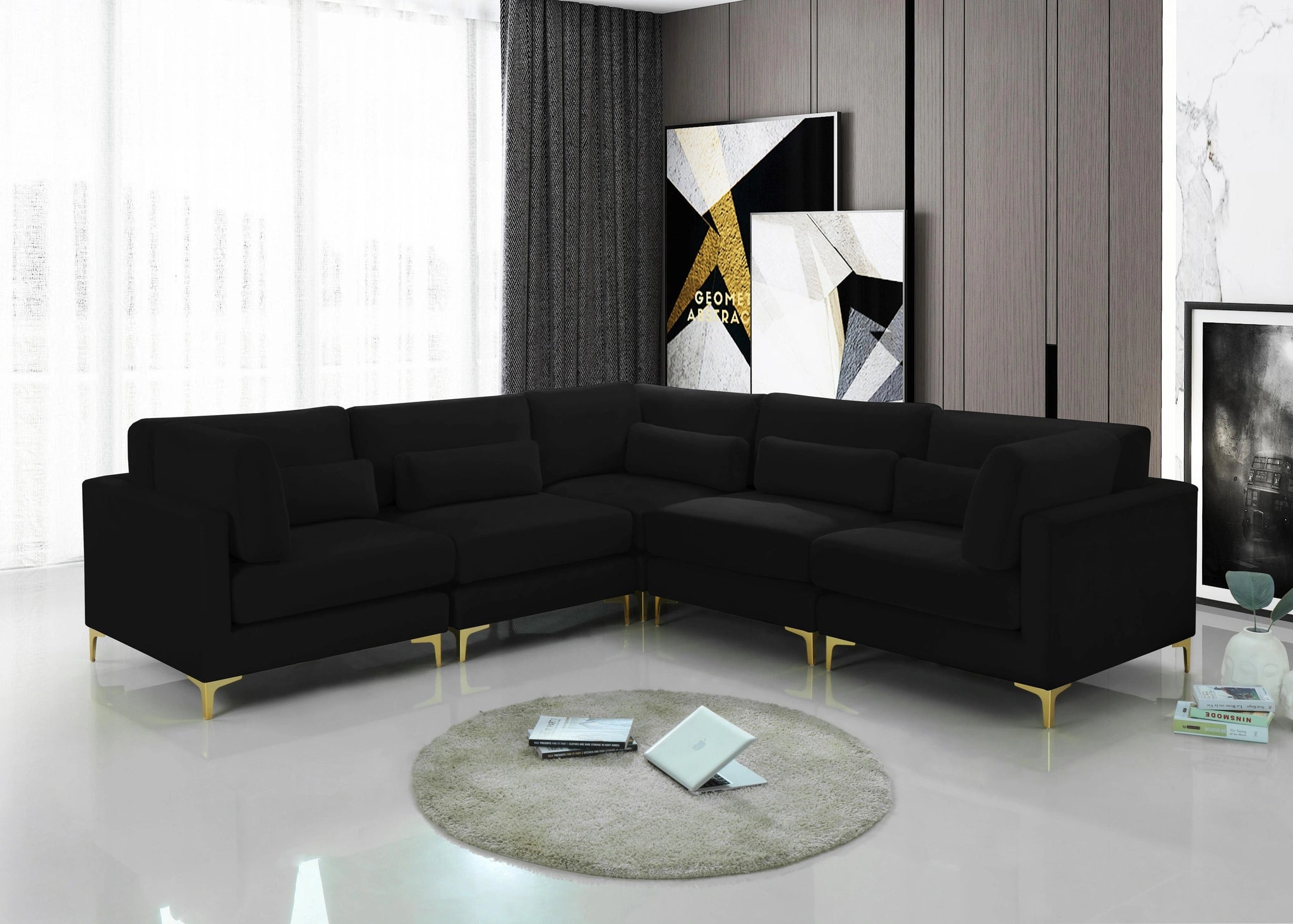 Julia Black Velvet Modular Sectional (5 Boxes)