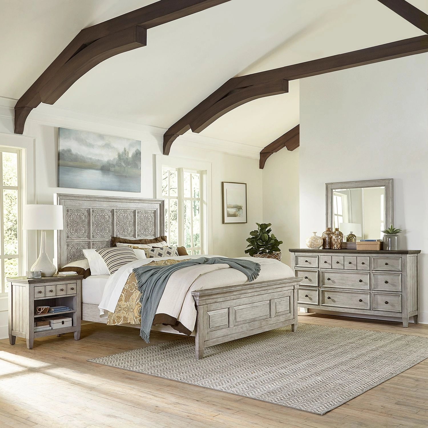 Heartland King Opt Panel Bed, Dresser & Mirror, Night Stand image