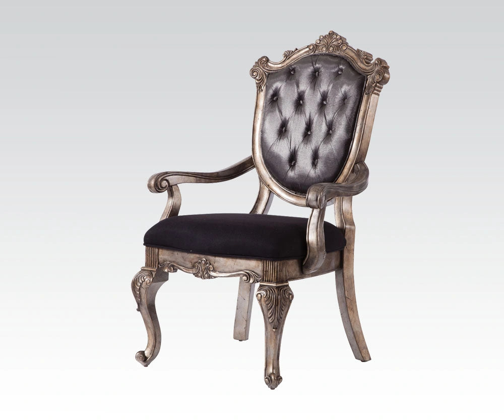 Acme Chantelle Button Tufted Back Seat Dining Arm Chair (Set of 2) in Antique Platinum 60543