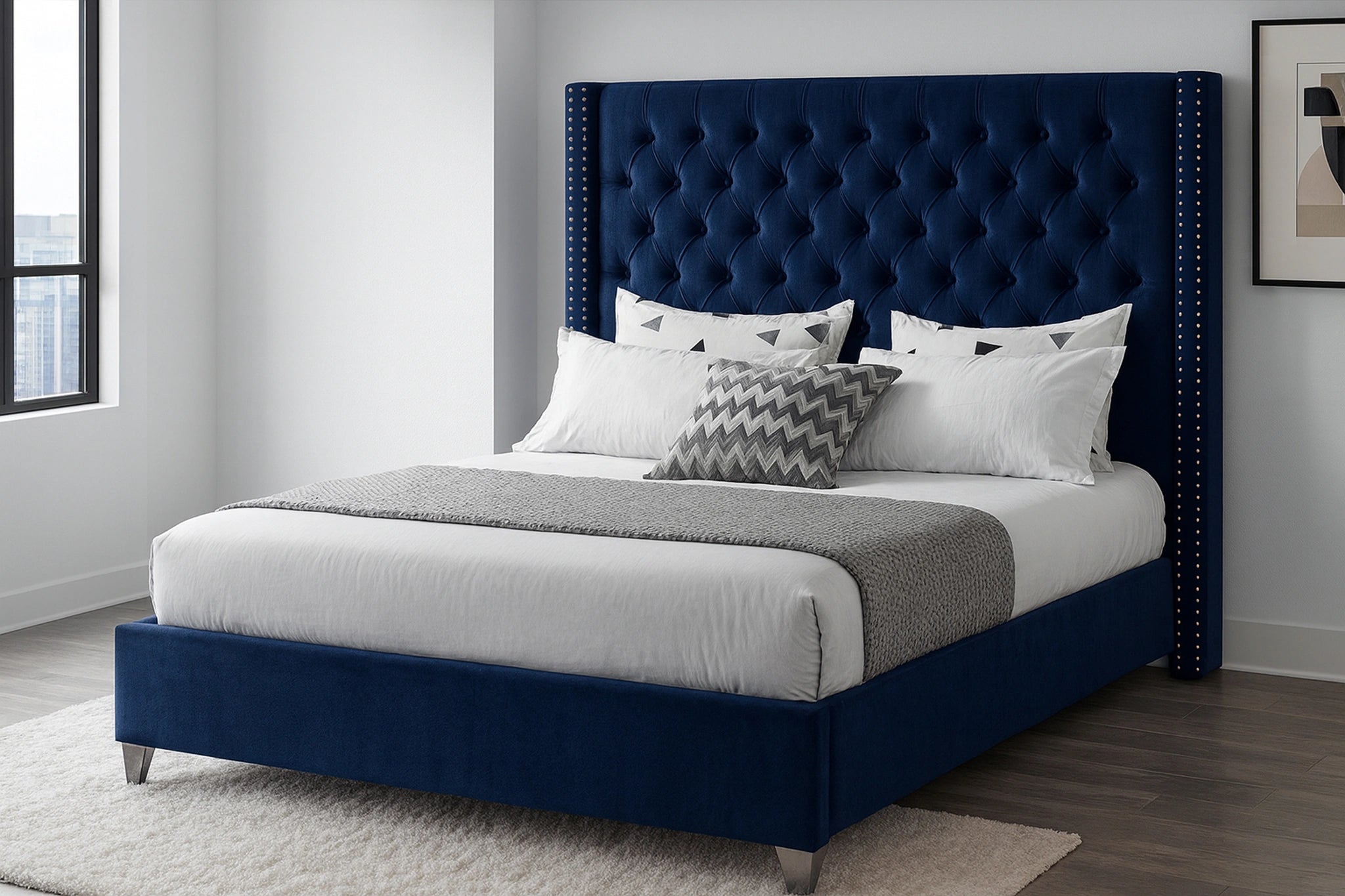 Aiden Navy Velvet King Bed