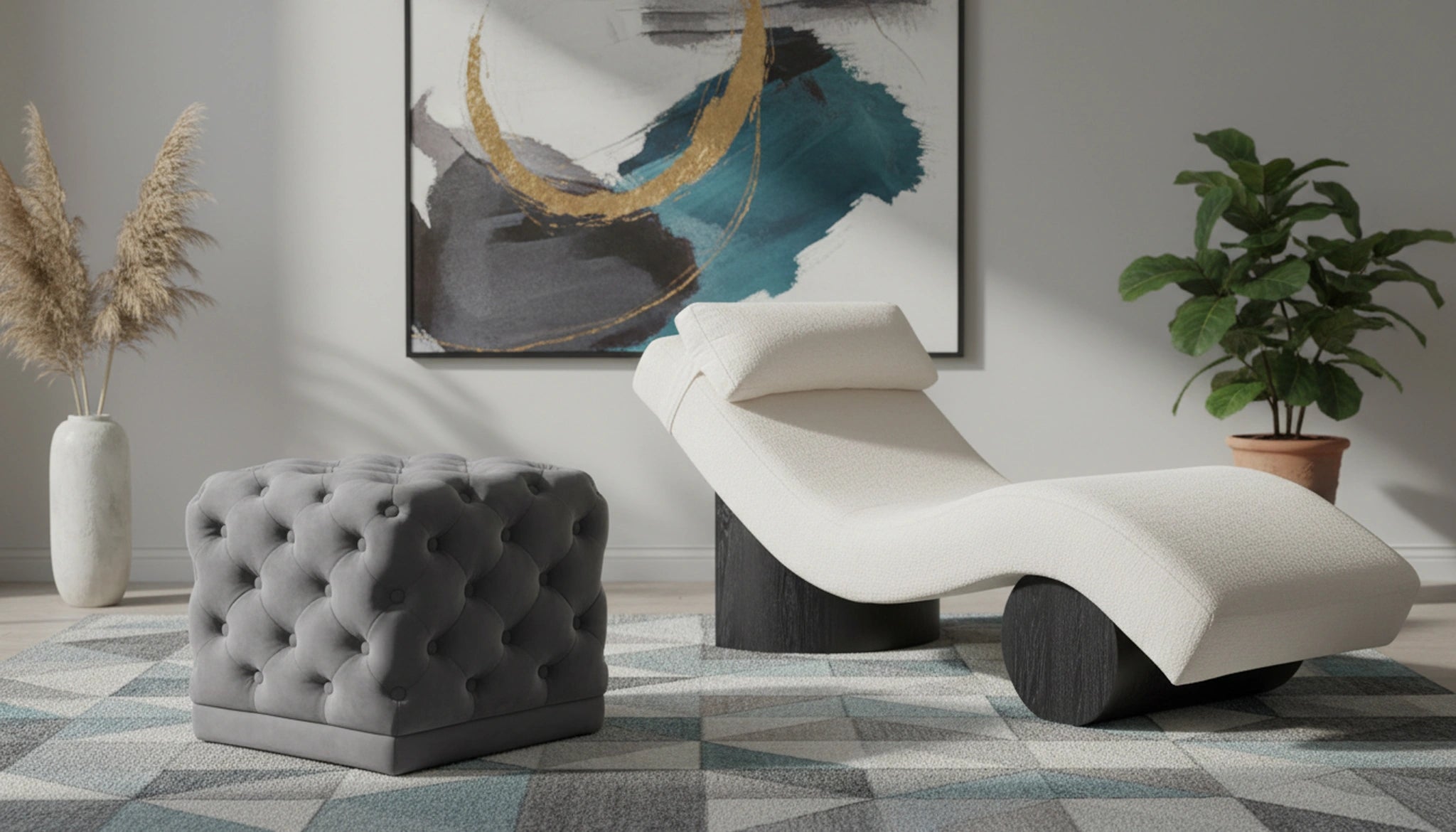Stella Grey Velvet Ottoman/Stool