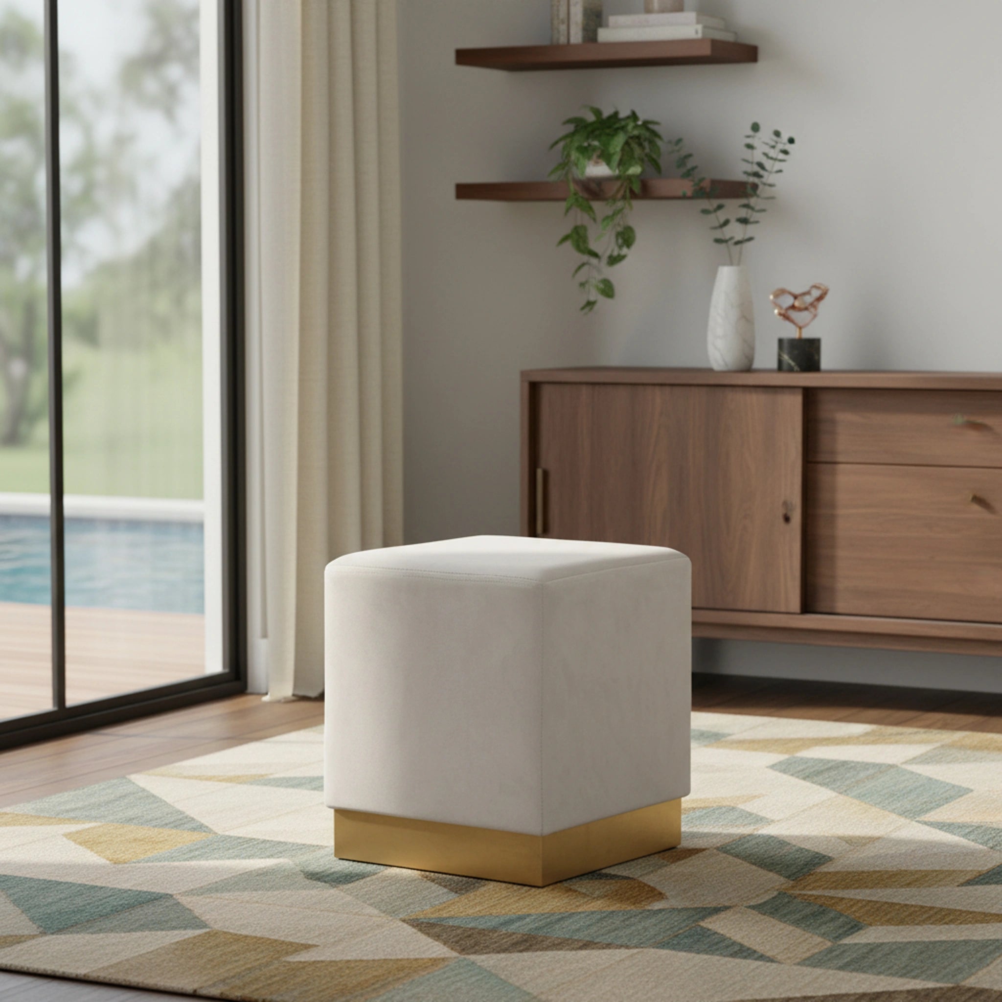Jax Cream Velvet Ottoman/Stool