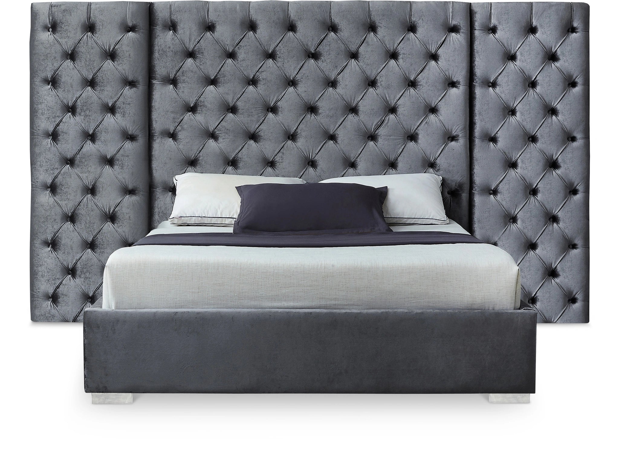 Grande Grey Velvet King Bed (3 Boxes)