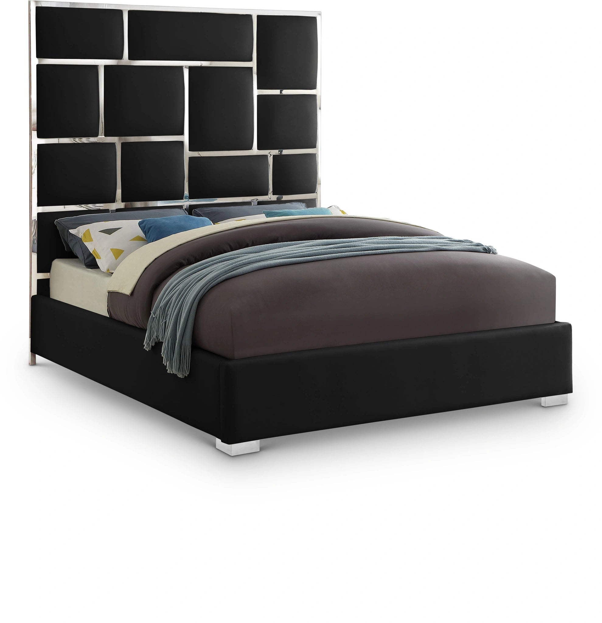 Milan Black Faux Leather Queen Bed