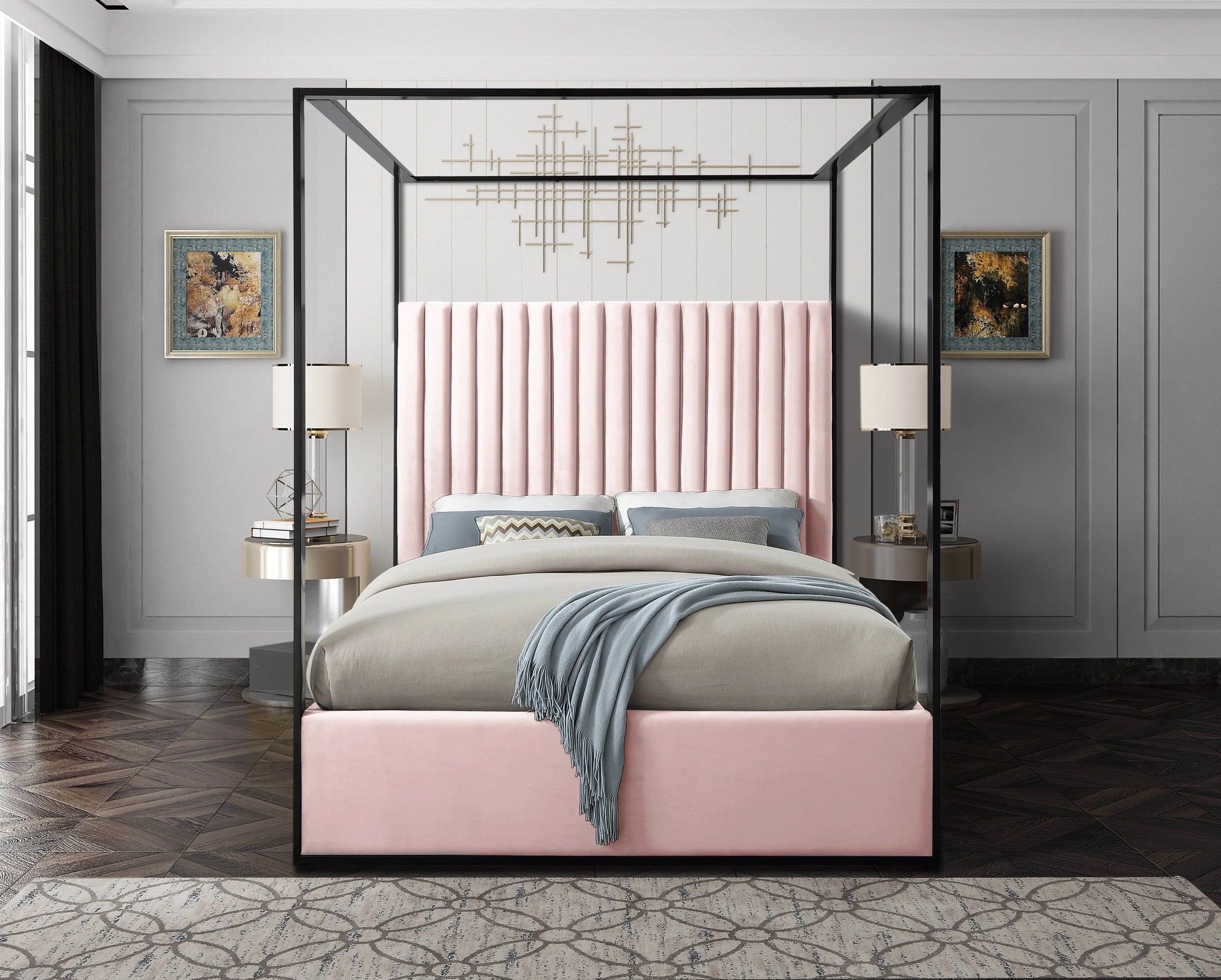 Jax Pink Velvet Queen Bed