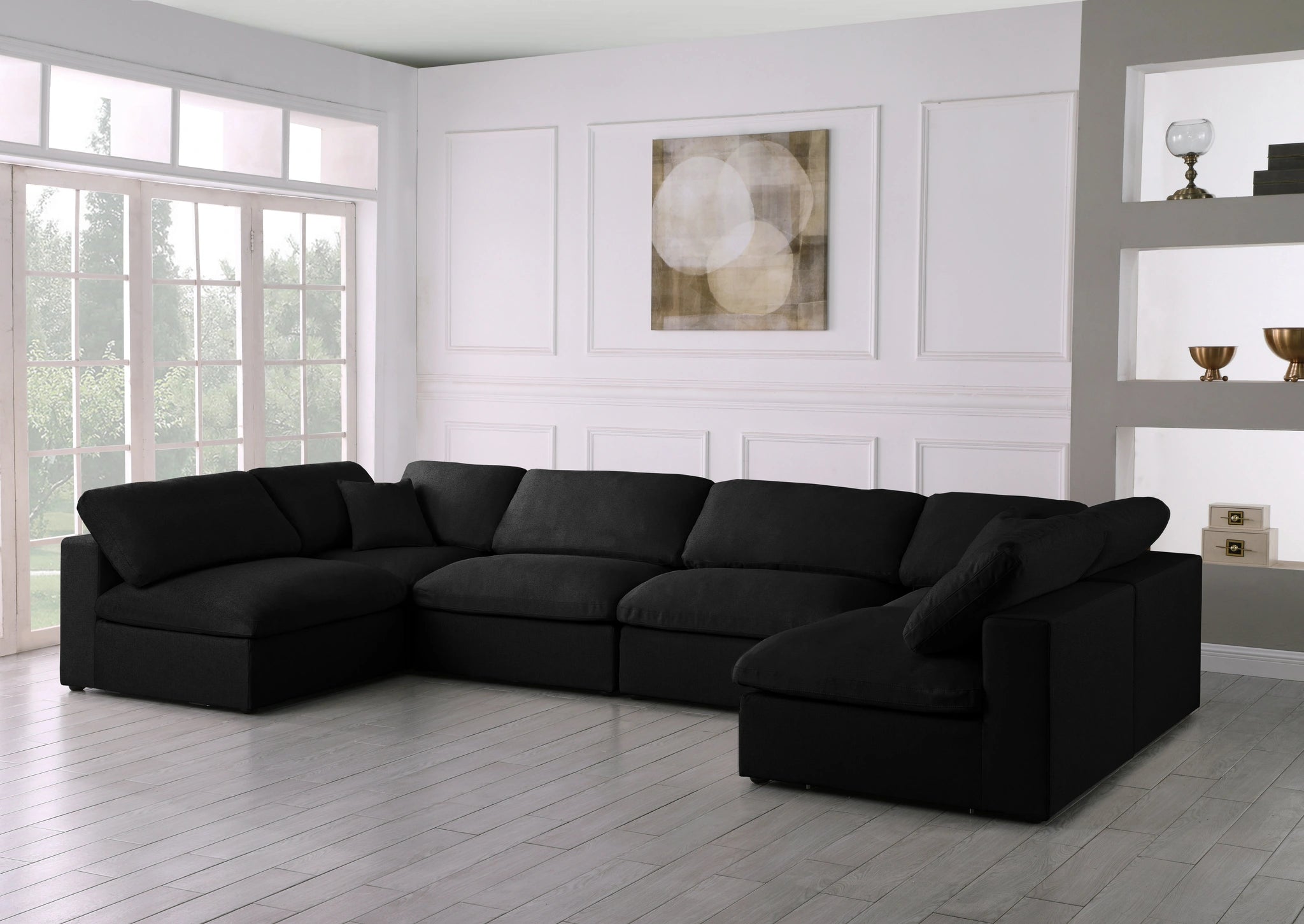 Serene Black Linen Fabric Deluxe Cloud Modular Sectional