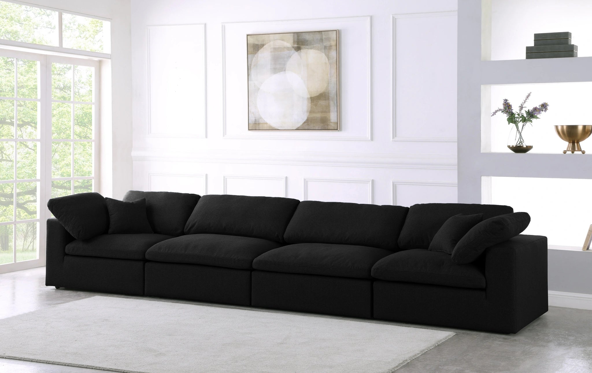 Serene Black Linen Fabric Deluxe Cloud Modular Sofa