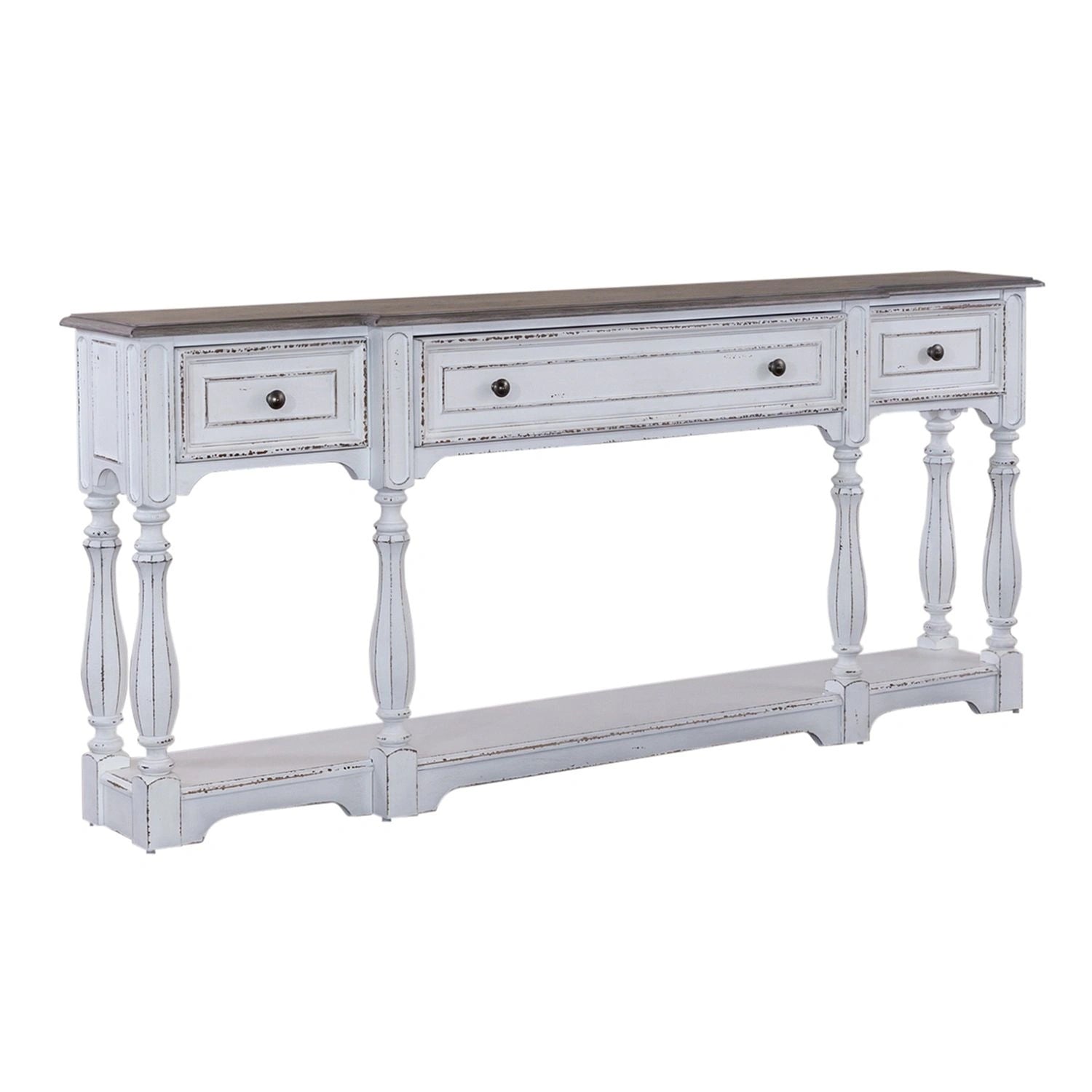 Magnolia Manor 72 Inch Hall Console Table in Antique White Base w/ Weathered Bark Tops image