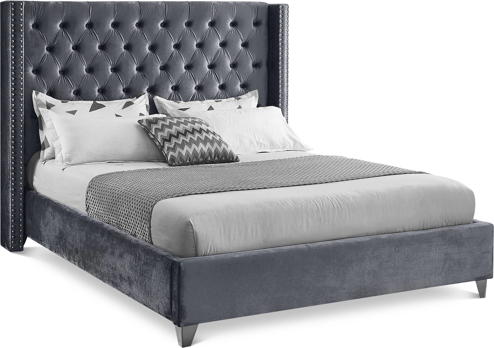 Aiden Grey Velvet King Bed