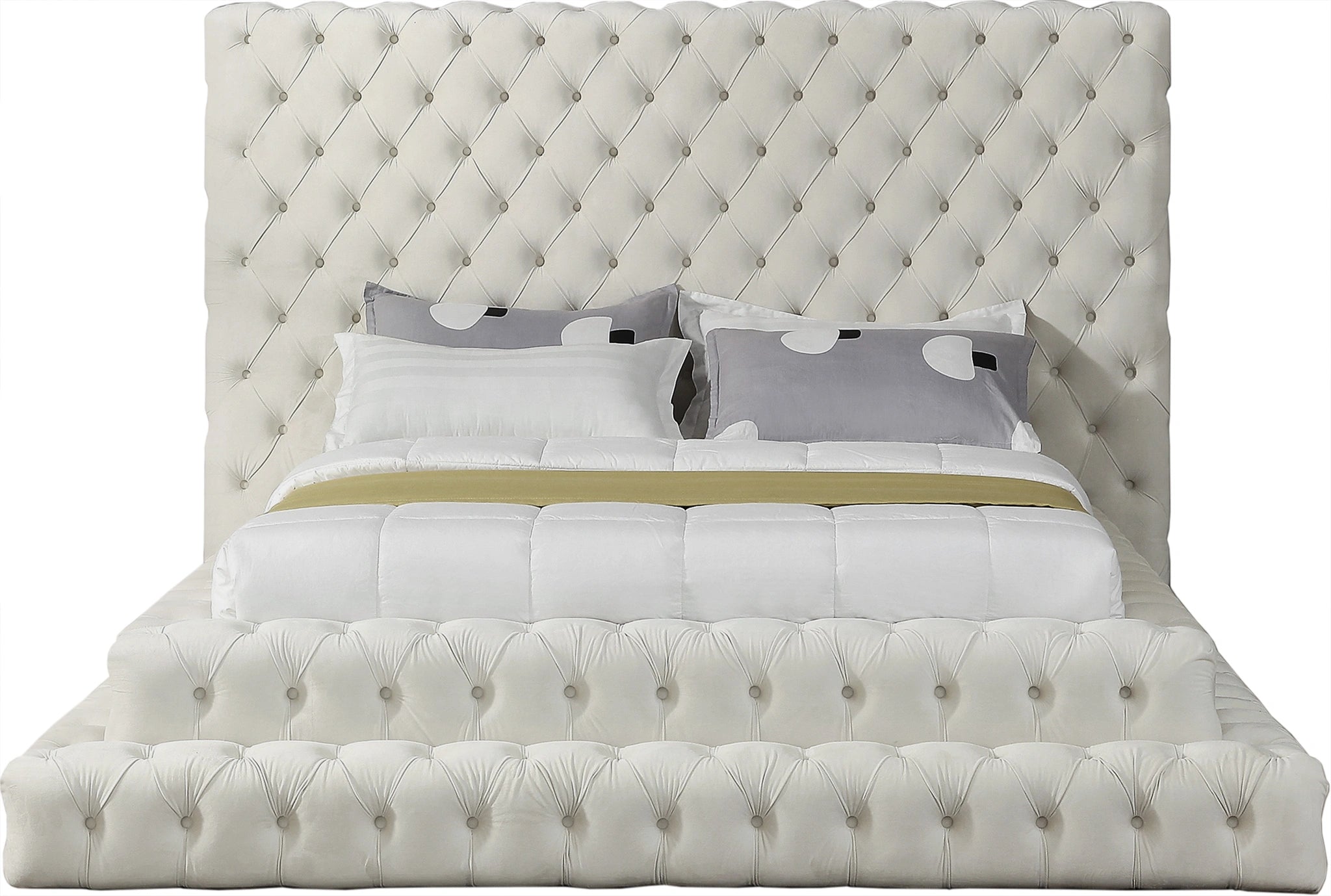 Revel Cream Velvet Queen Bed (3 Boxes)