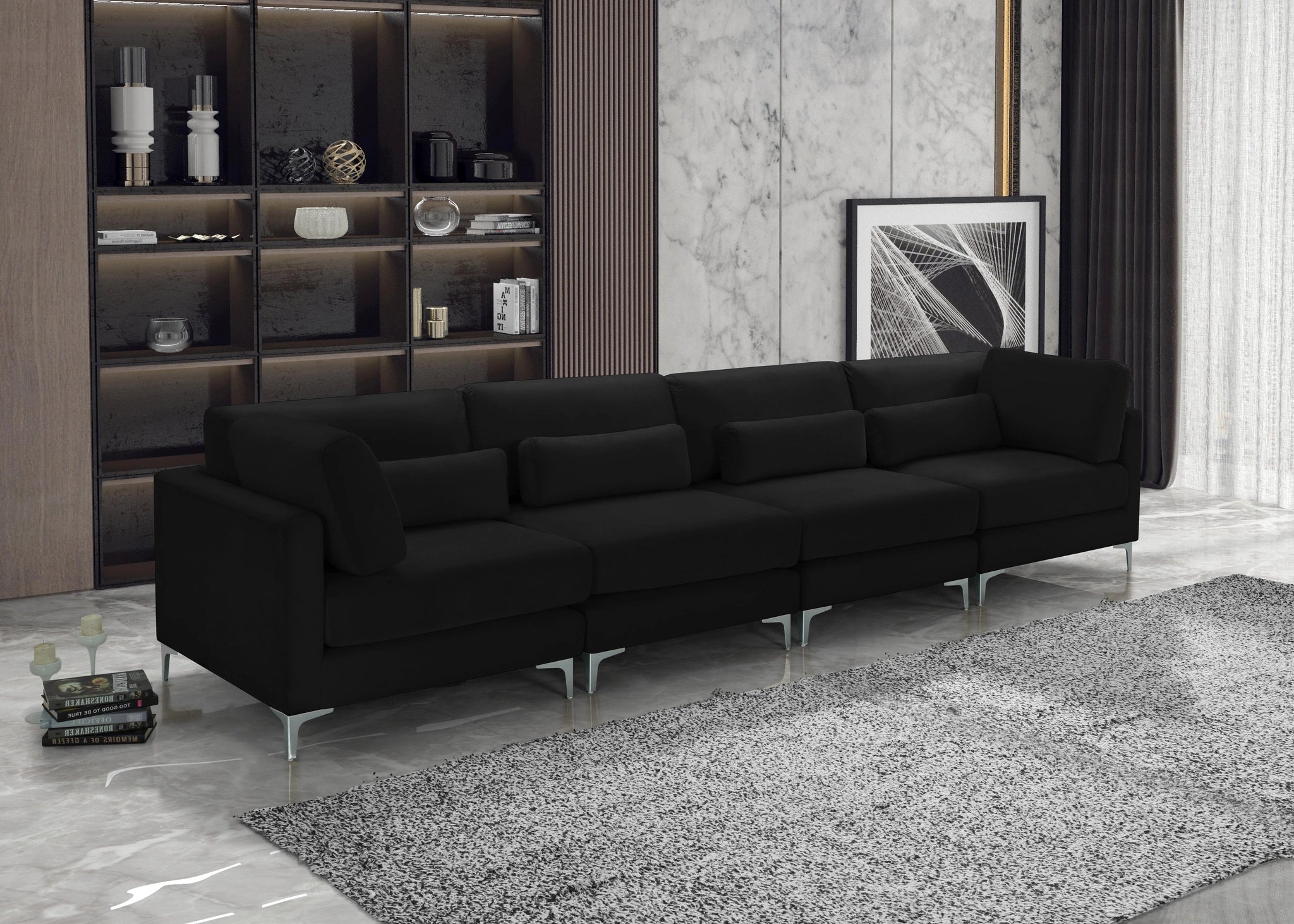 Julia Black Velvet Modular Sofa (4 Boxes)