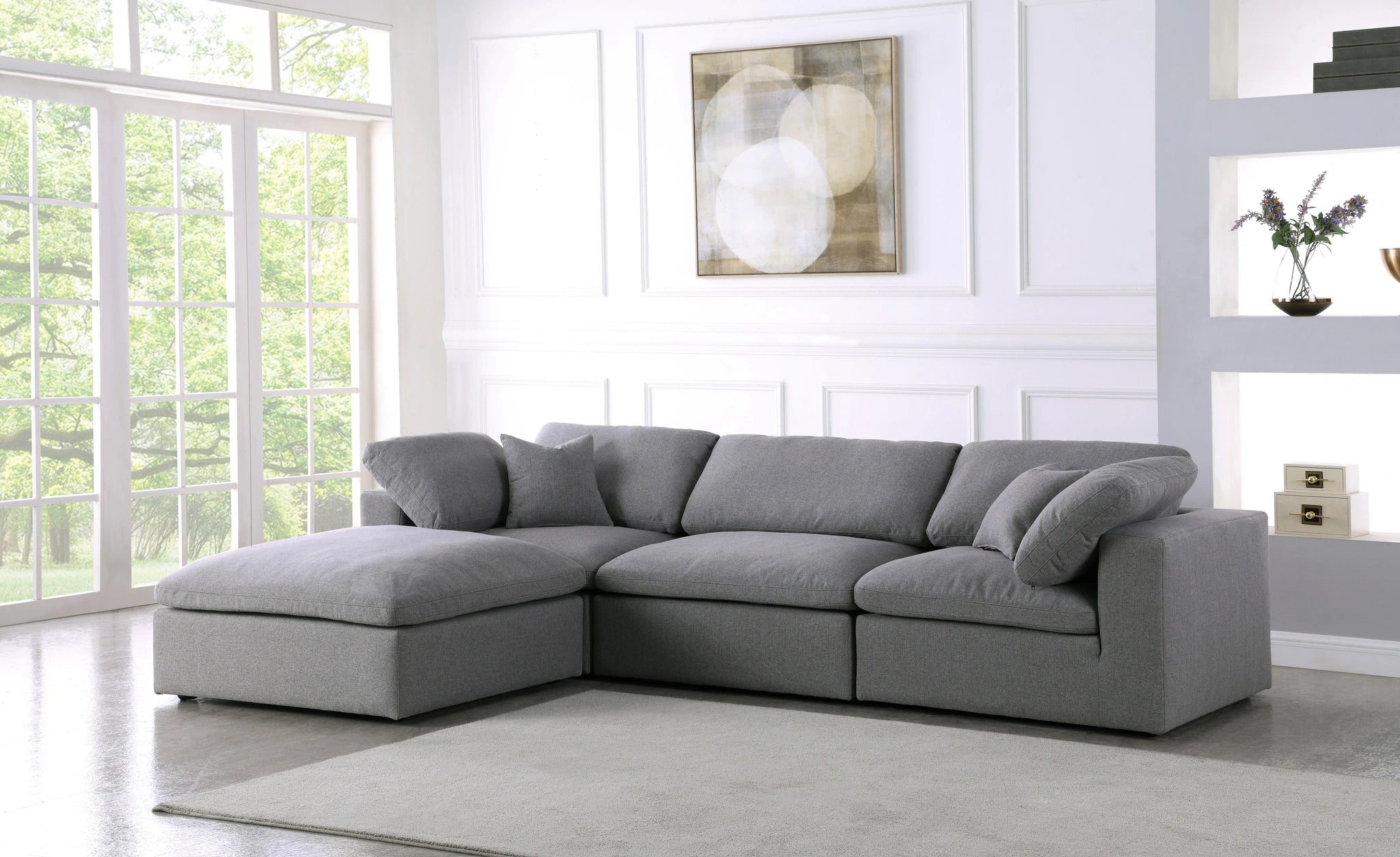 Serene Grey Linen Fabric Deluxe Cloud Modular Sectional