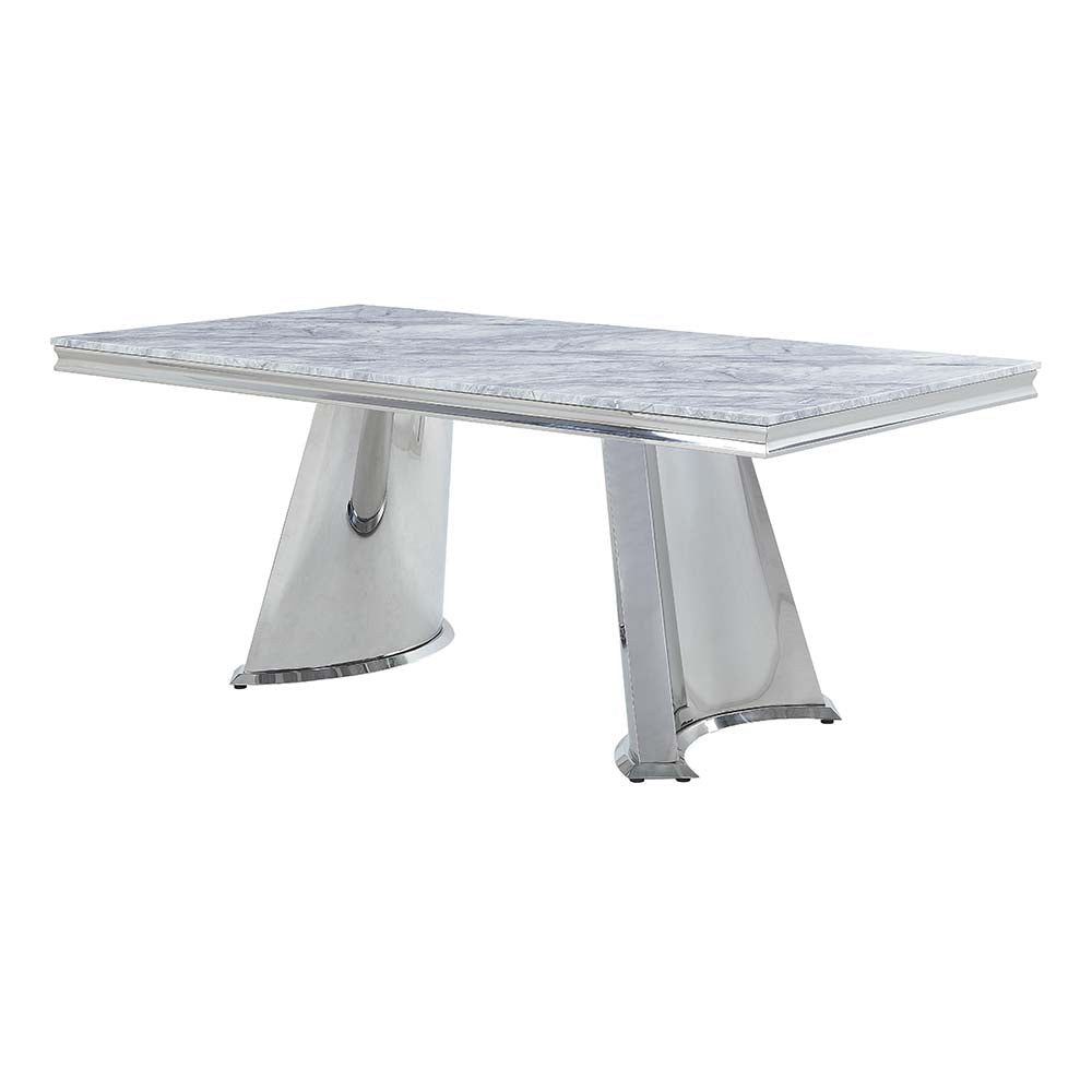 Dining Table w/Marble Top & Pedestal Base