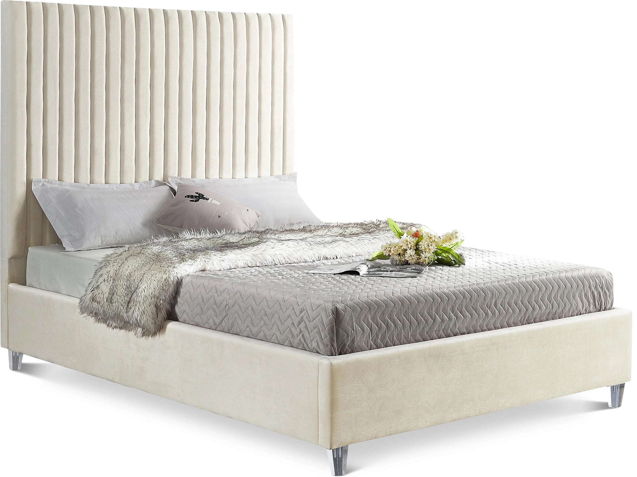 Candace Cream Velvet King Bed