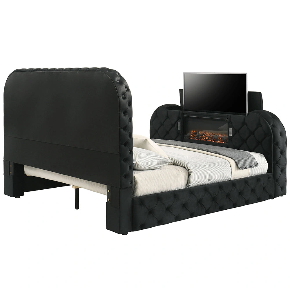 Eastern King Bed w/LED, Fireplace & TV Cabinet