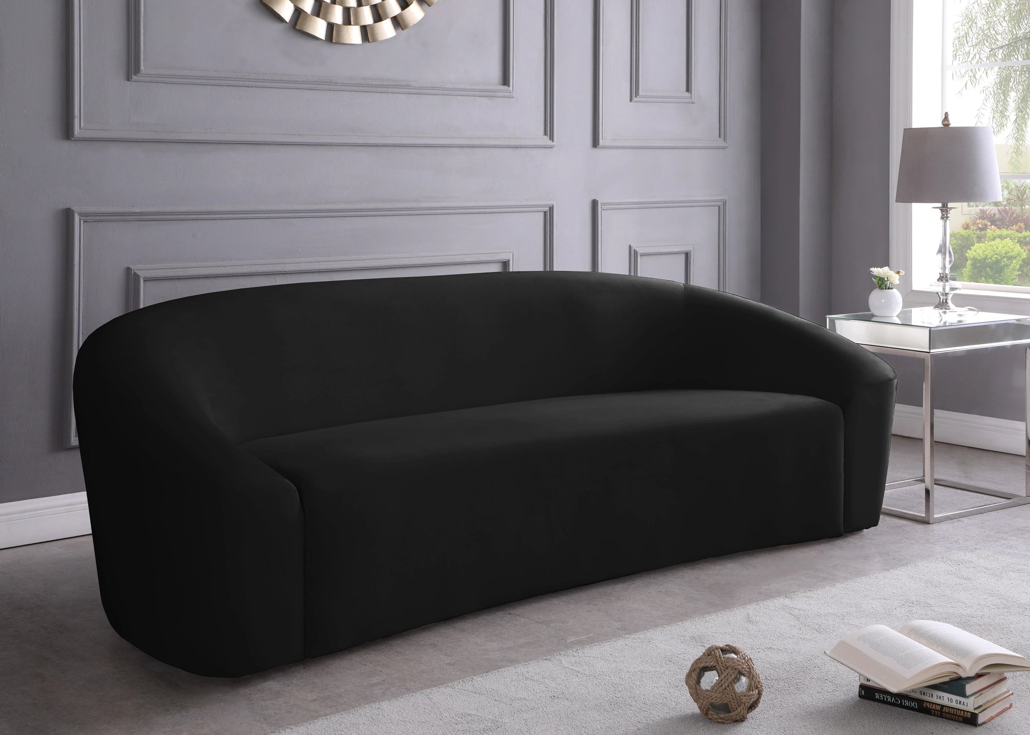 Riley Black Velvet Sofa