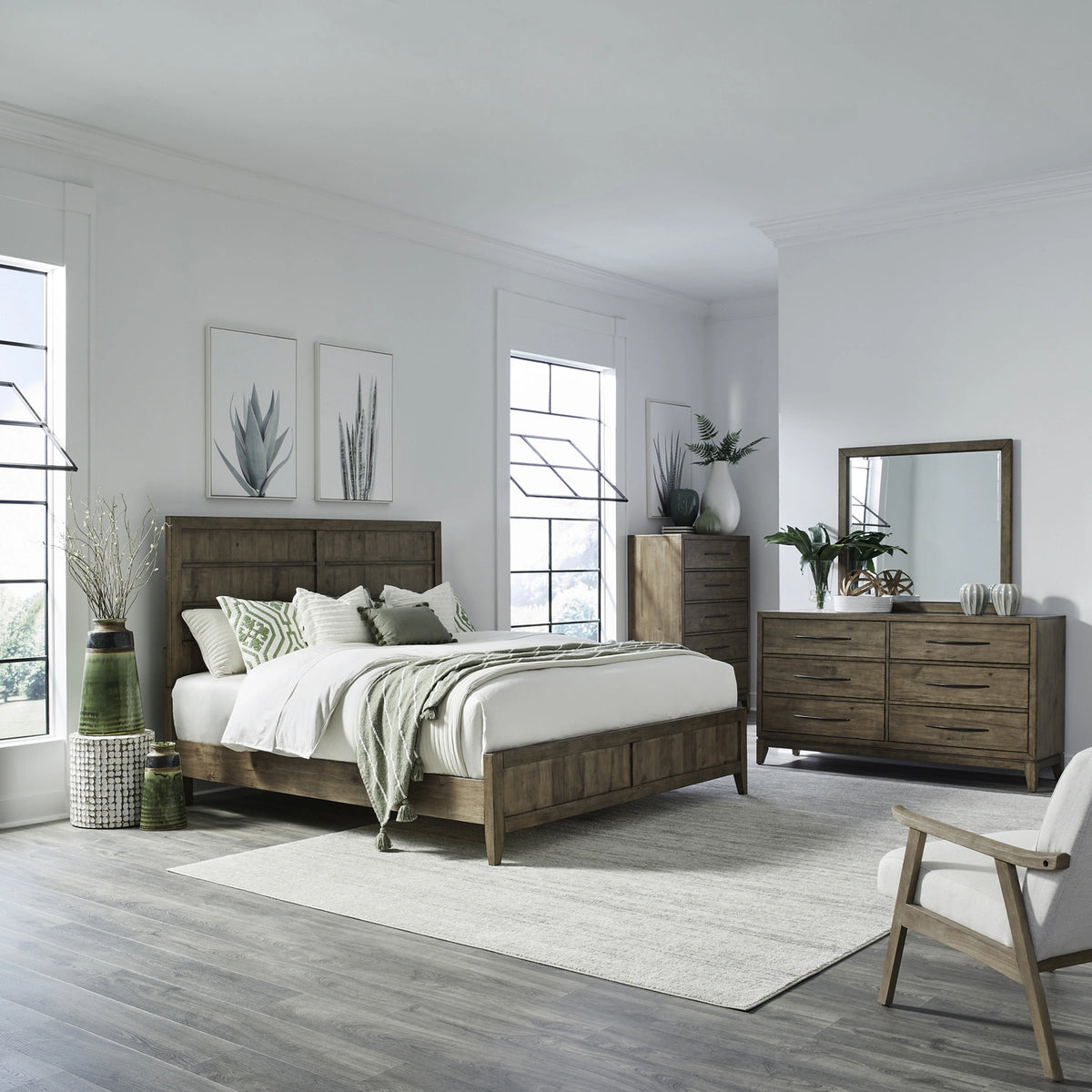 Shaker Lakes King California Panel Bed, Dresser & Mirror, Chest image