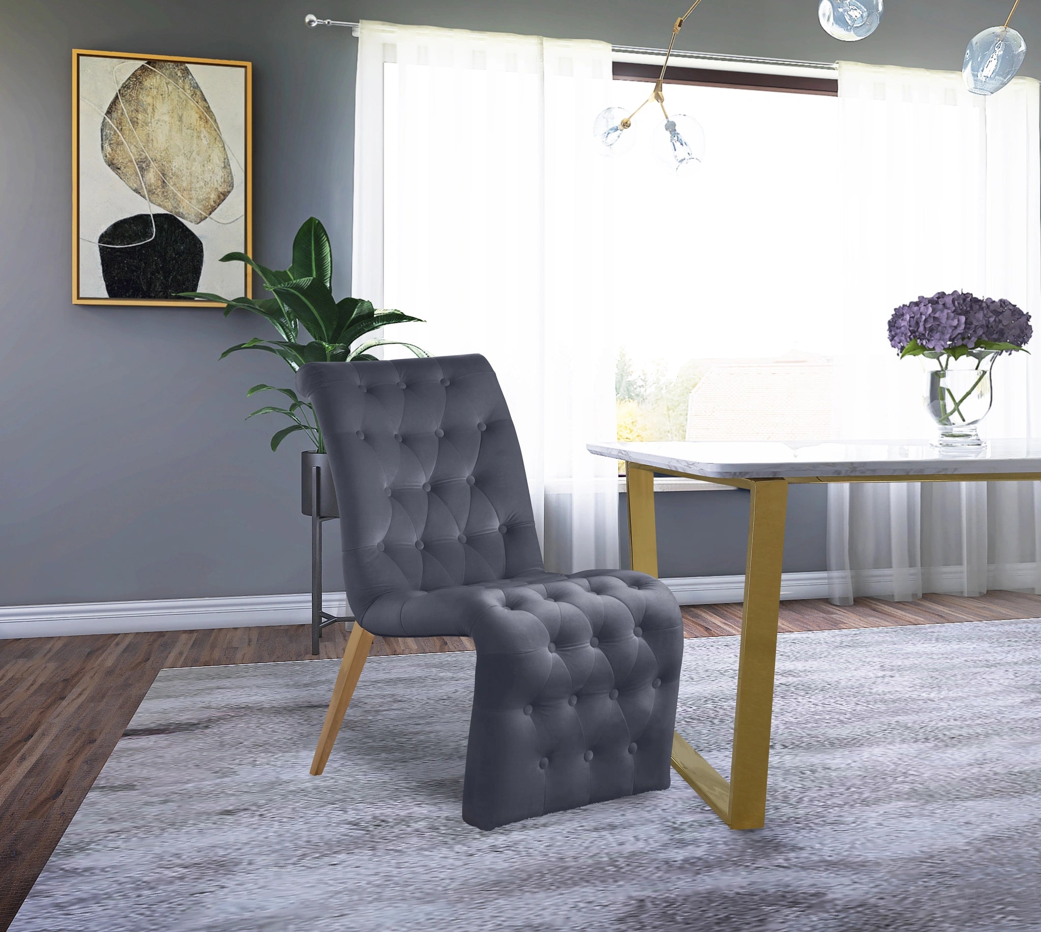 Curve Grey Velvet Dining Chair