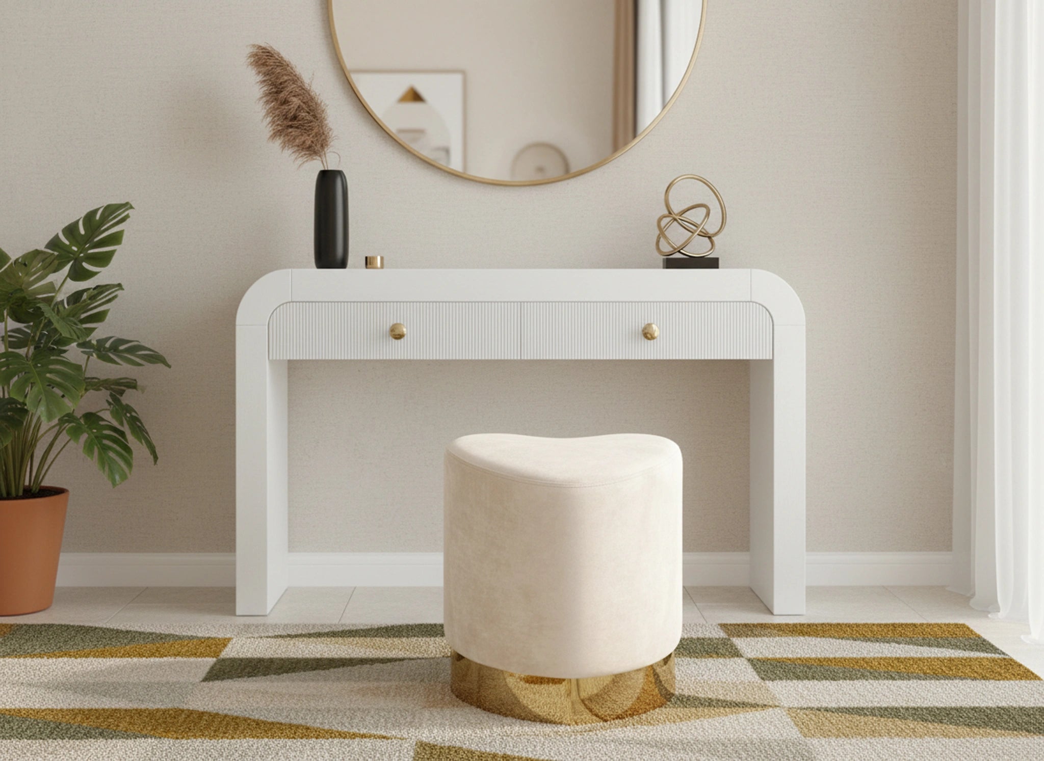 Heart Cream Velvet Ottoman/Stool