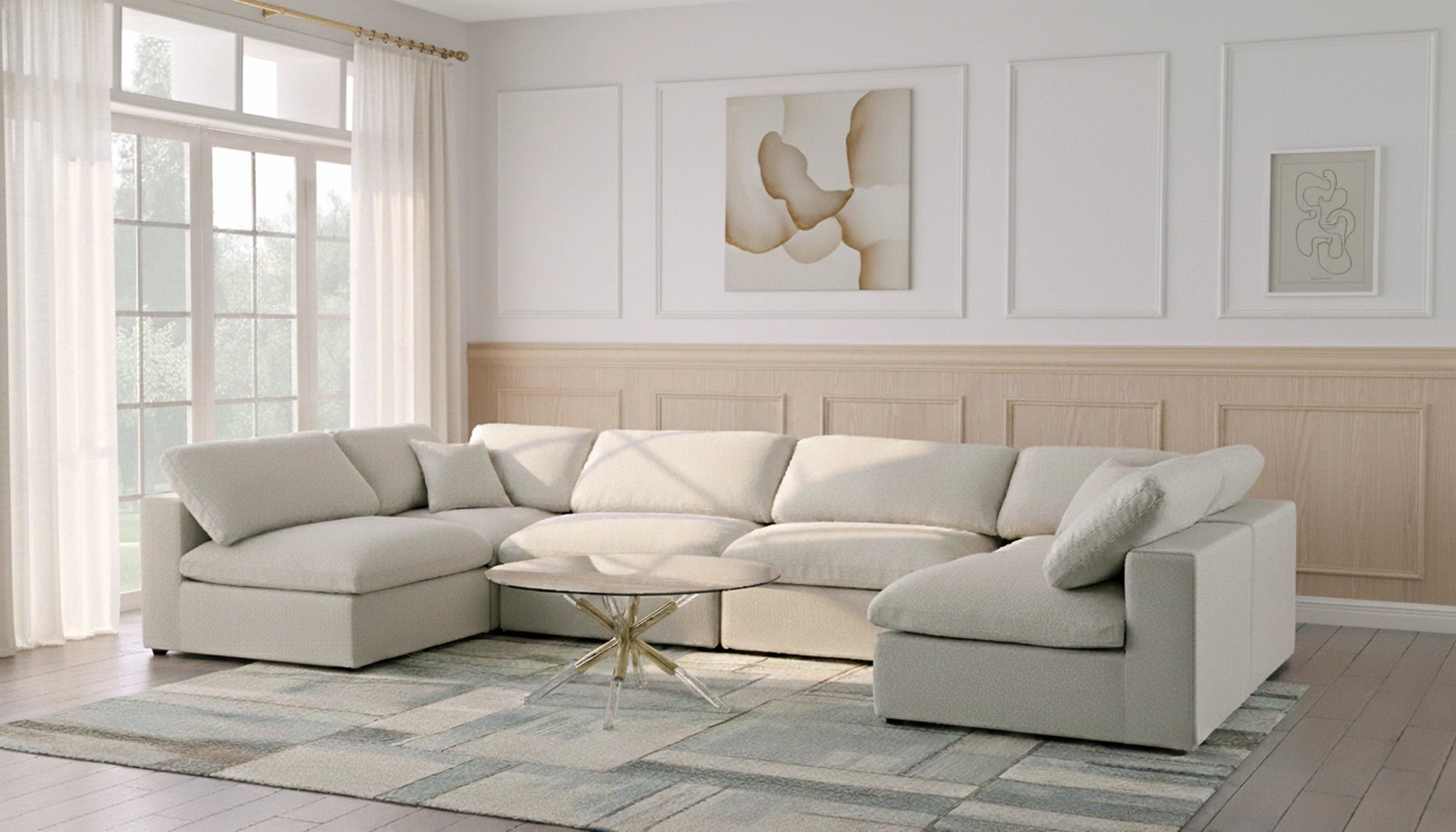 Serene Cream Linen Fabric Deluxe Cloud Modular Sectional