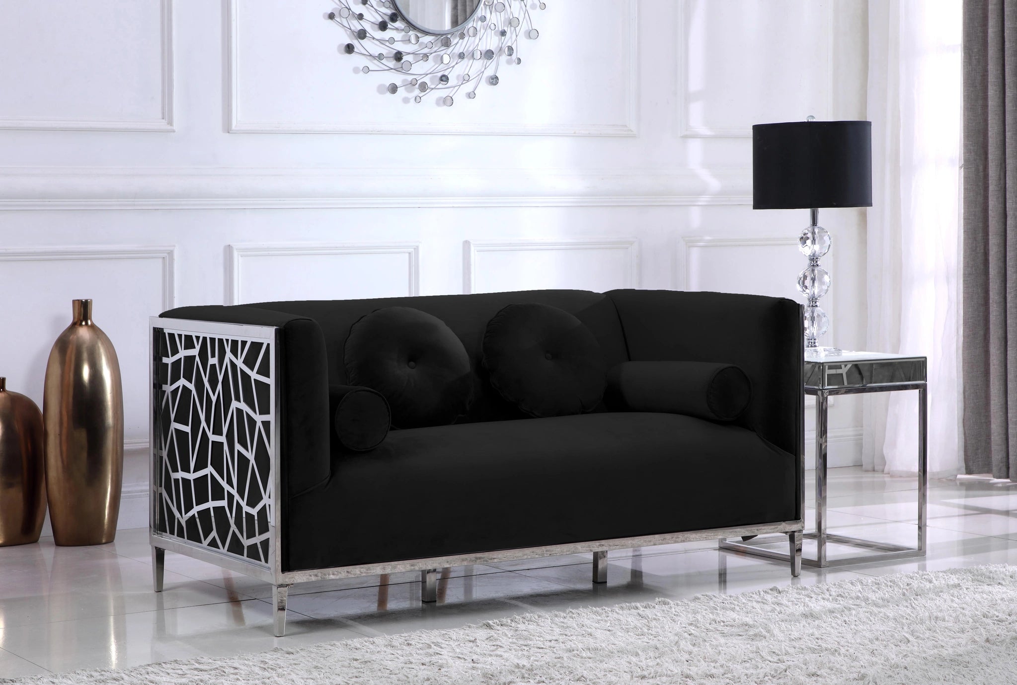 Opal Black Velvet Loveseat