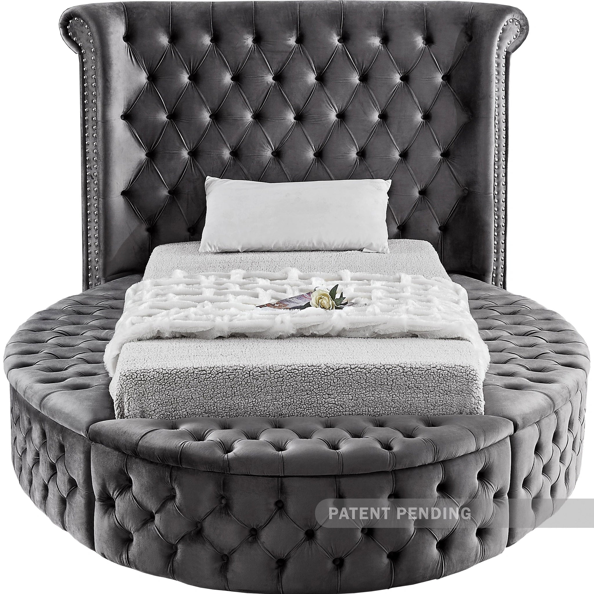 Luxus Grey Velvet Twin Bed (3 Boxes)
