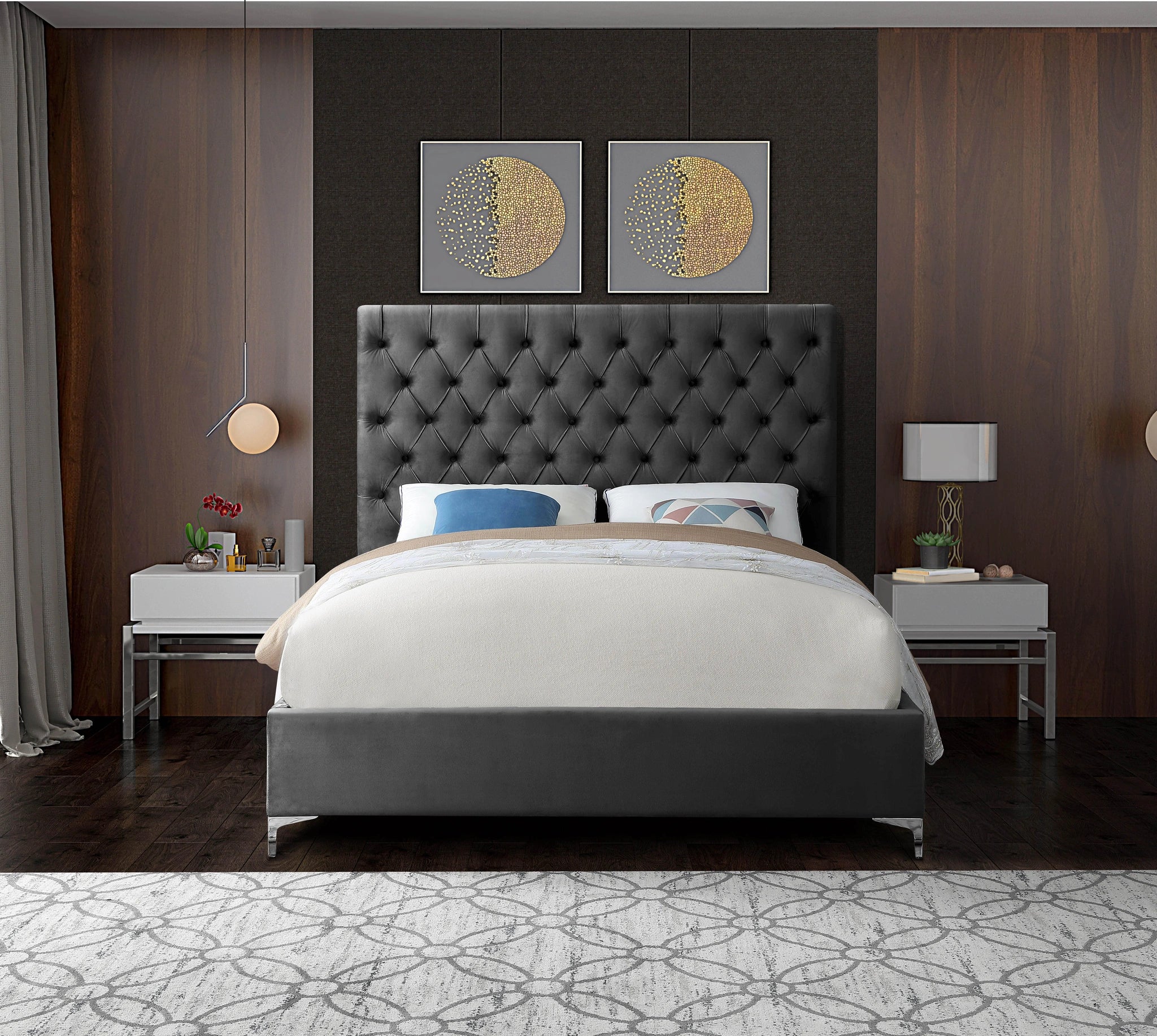 Cruz Grey Velvet Full Bed