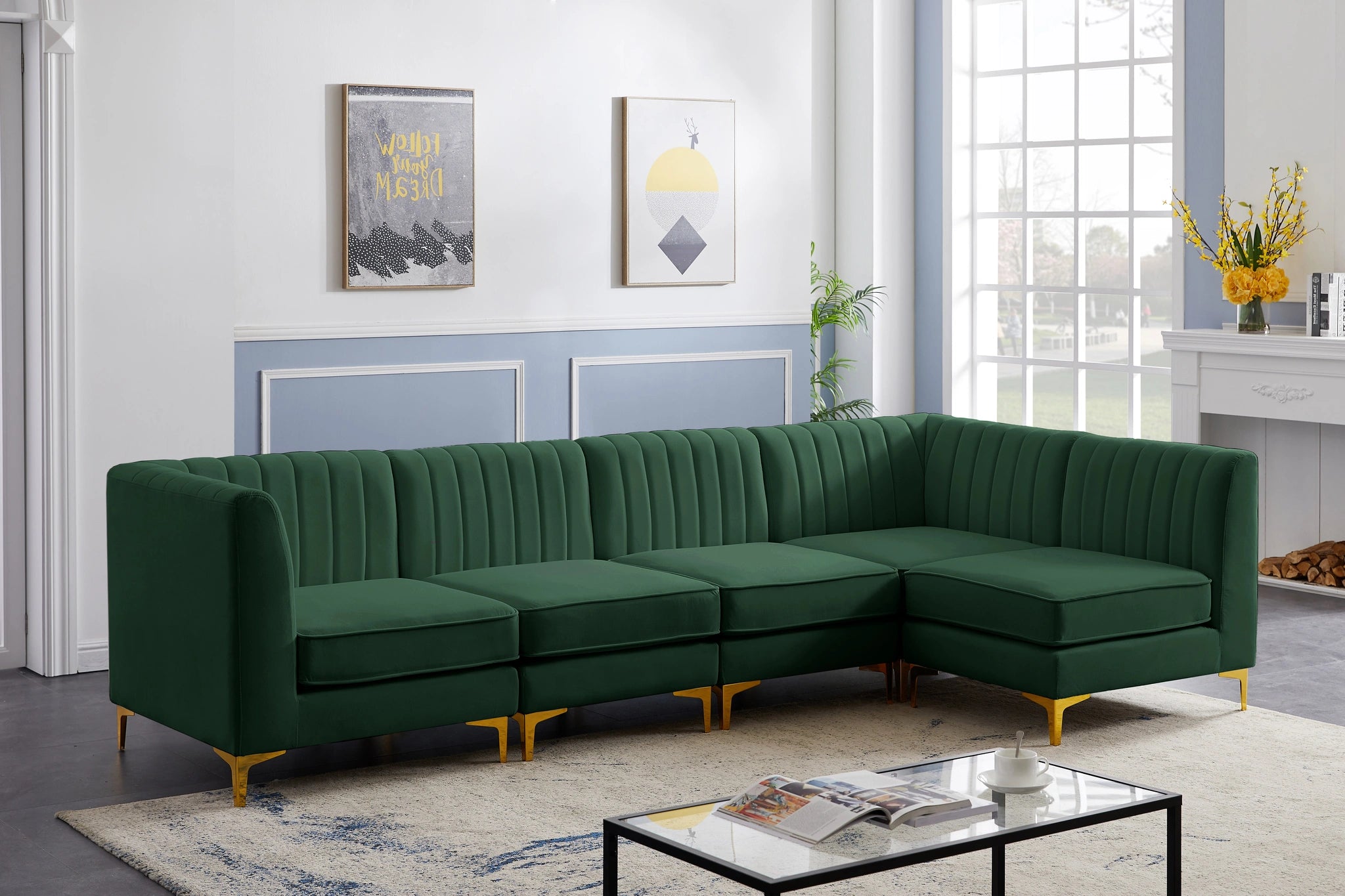 Alina Green Velvet Modular Sectional