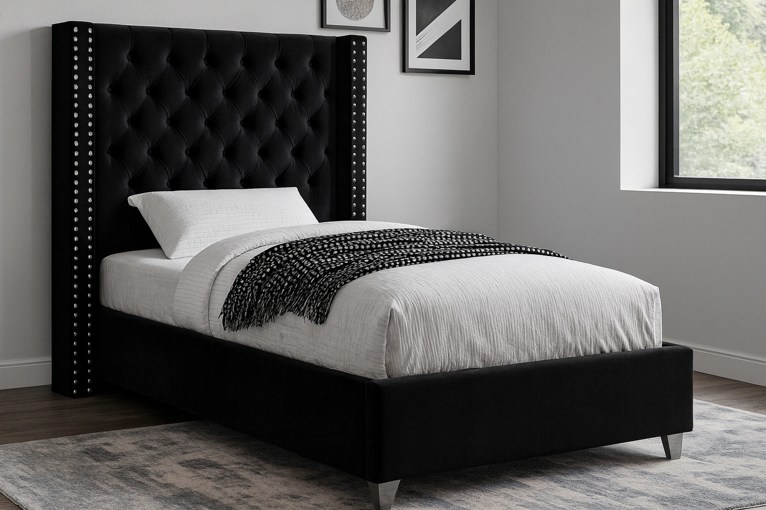 Aiden Black Velvet Twin Bed