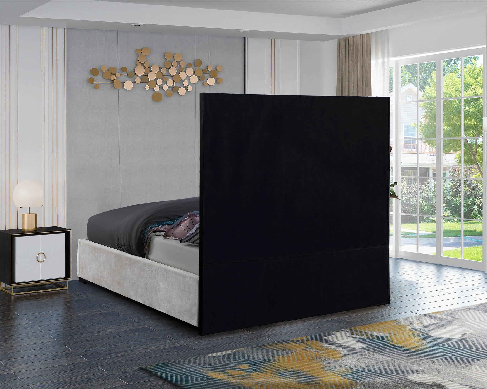 Taj White Velvet Queen Bed