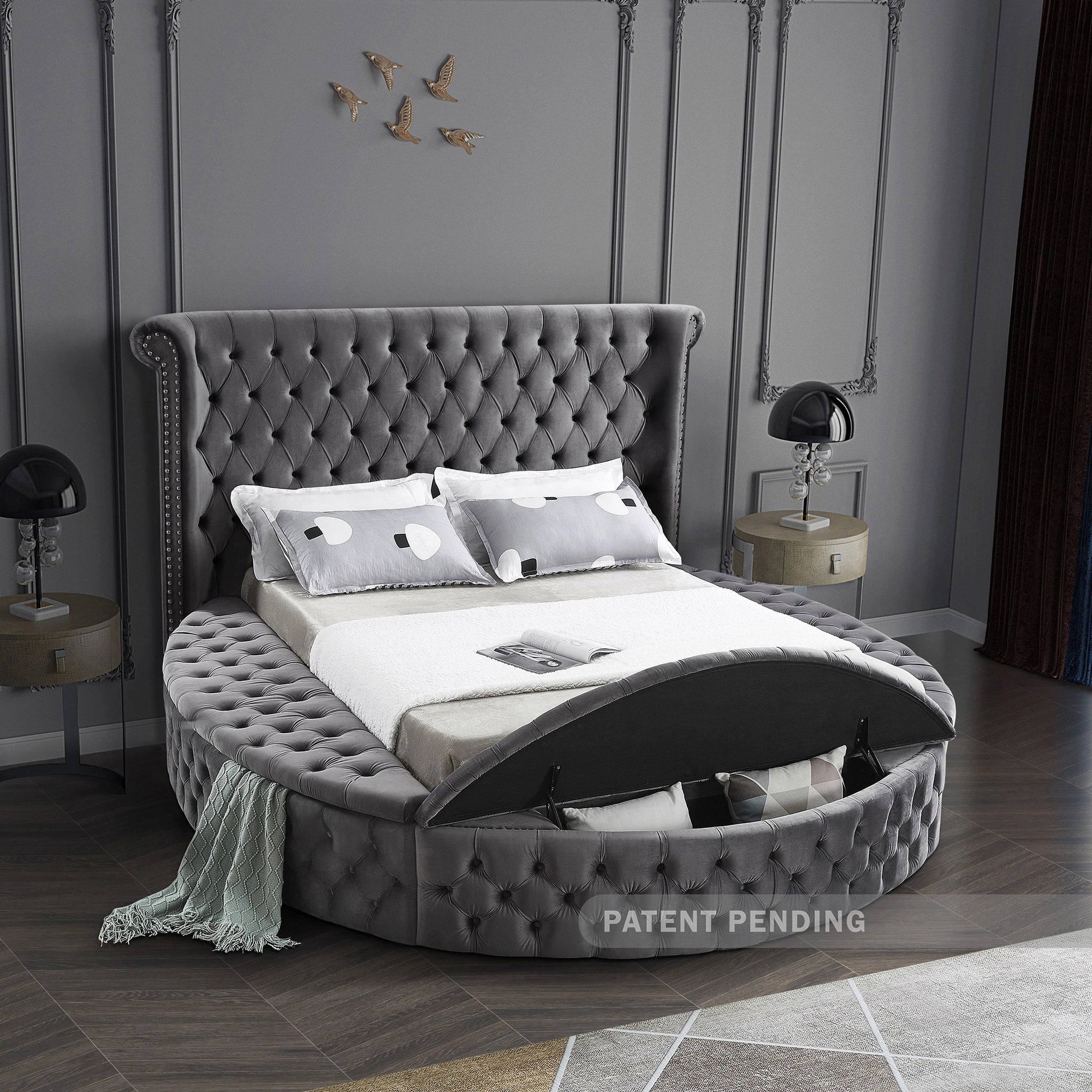 Luxus Grey Velvet Full Bed (3 Boxes)