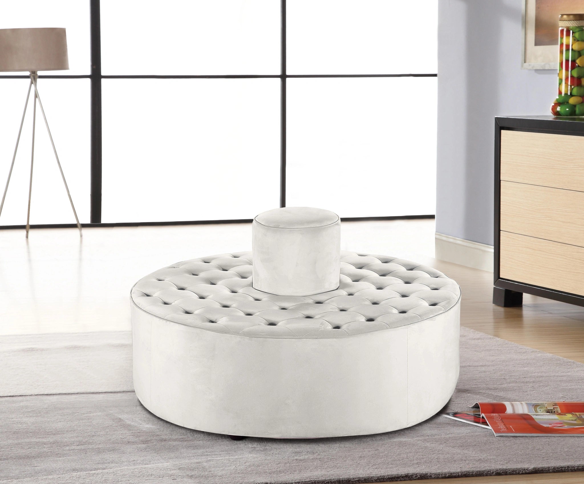 Banquet Cream Velvet Ottoman/Bench