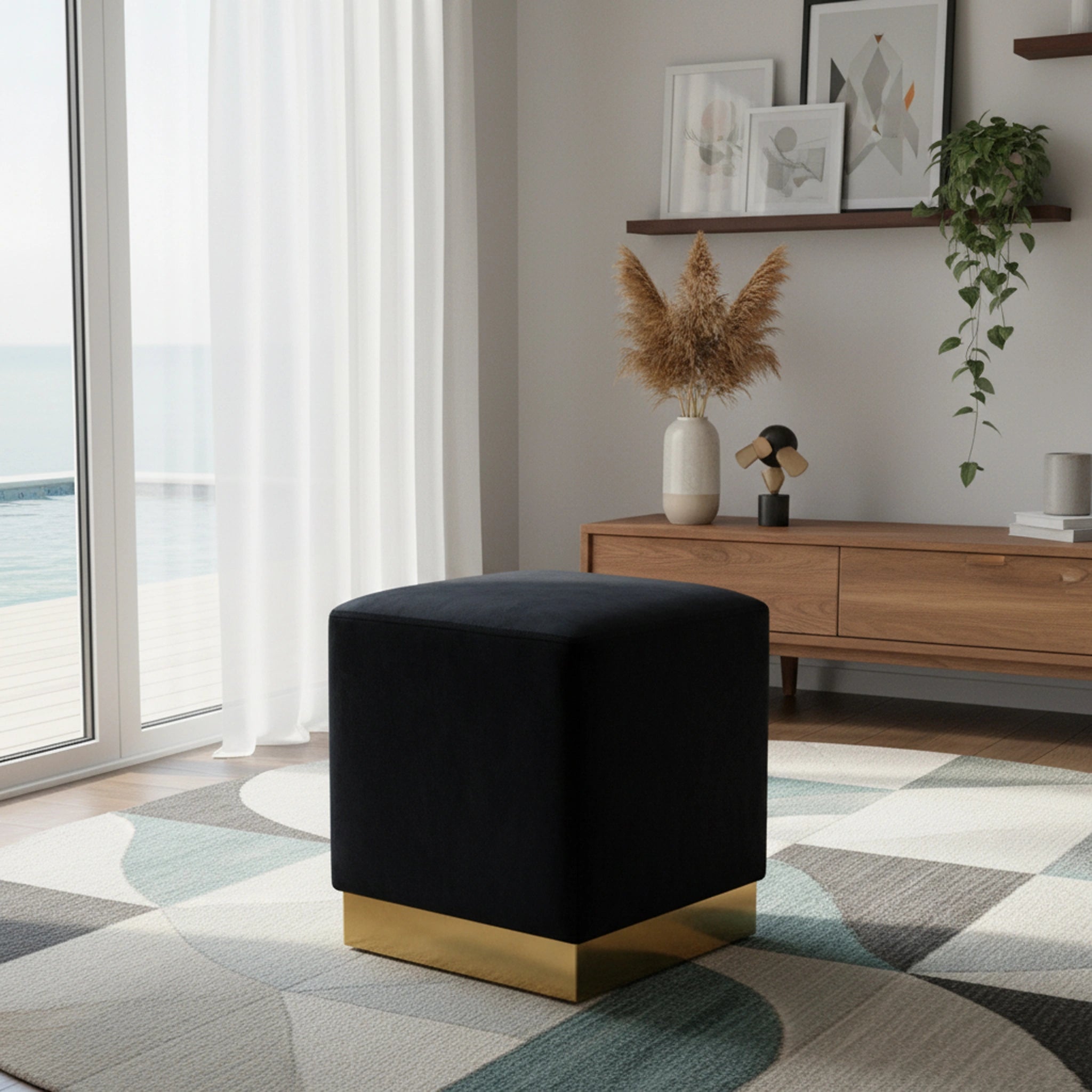 Jax Black Velvet Ottoman/Stool
