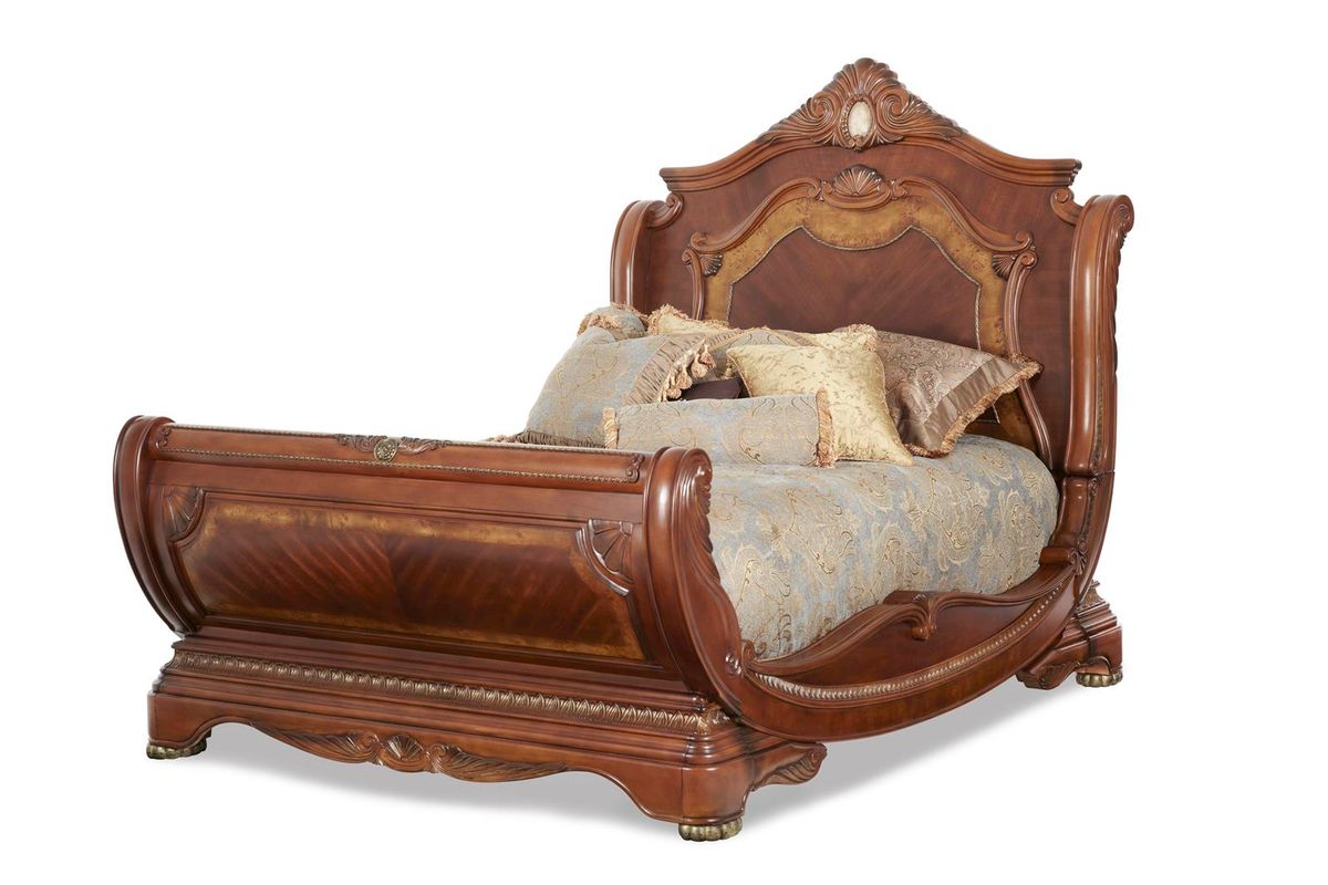 AICO Cortina King Sleigh Bed in Honey Walnut - Luxury Home Furniture (MI)