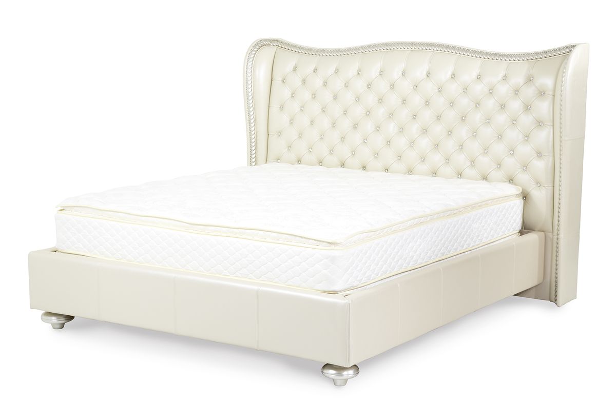 AICO Hollywood Swank Queen Upholstered Platform Bed in Pearl
