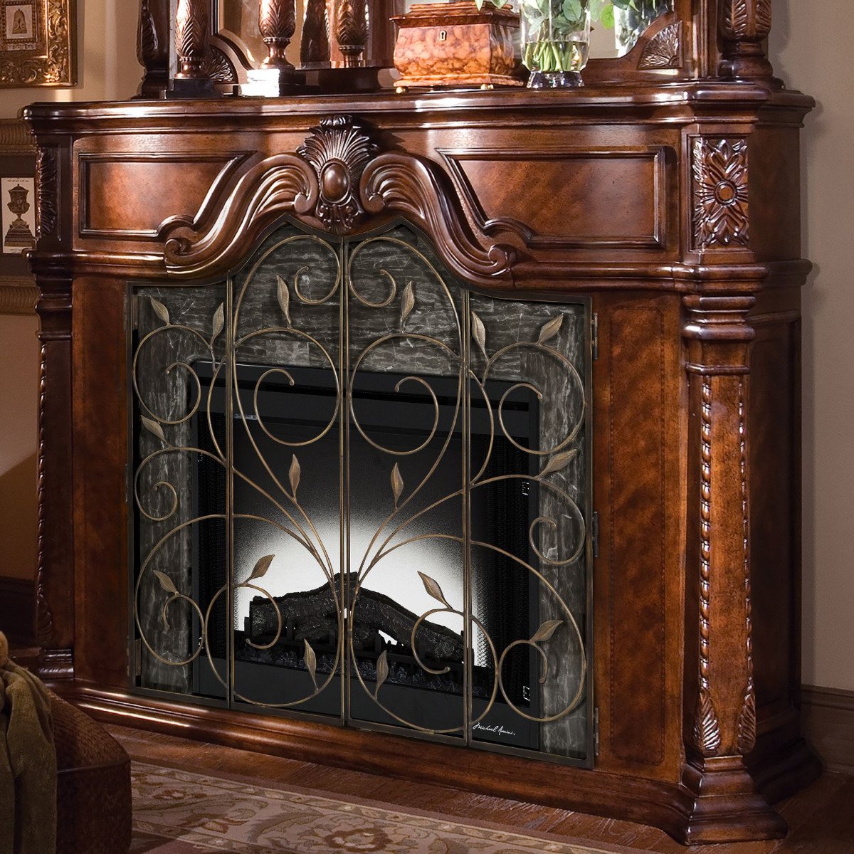 AICO Windsor Court Fireplace without Insert in Vintage Fruitwood - Luxury Home Furniture (MI)