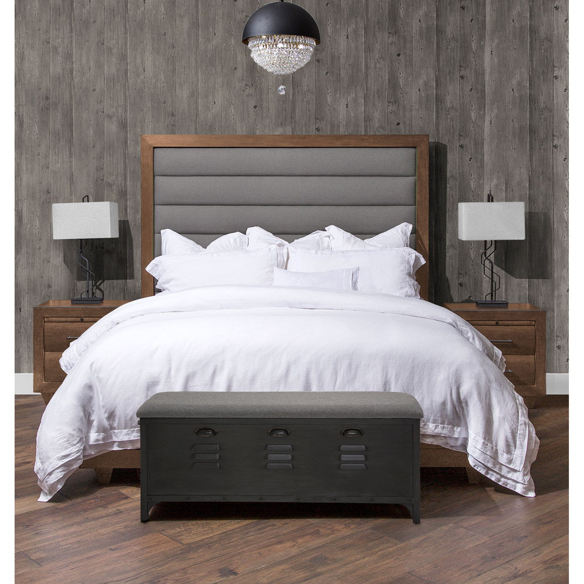 AICO Brooklyn Walk Queen Channel Tufted Panel Bed in Burnt Umber - Luxury Home Furniture (MI)