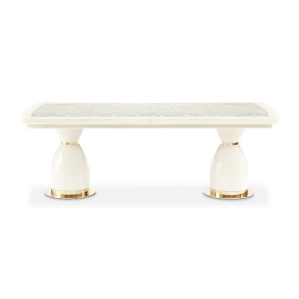 AICO Furniture Lisbon Double Pedestal Dining Table in Silken Matte Cream - Luxury Home Furniture (MI)