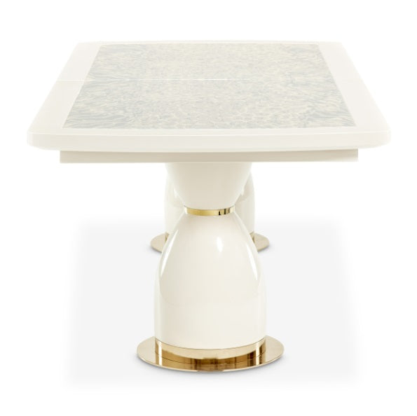 AICO Furniture Lisbon Double Pedestal Dining Table in Silken Matte Cream - Luxury Home Furniture (MI)